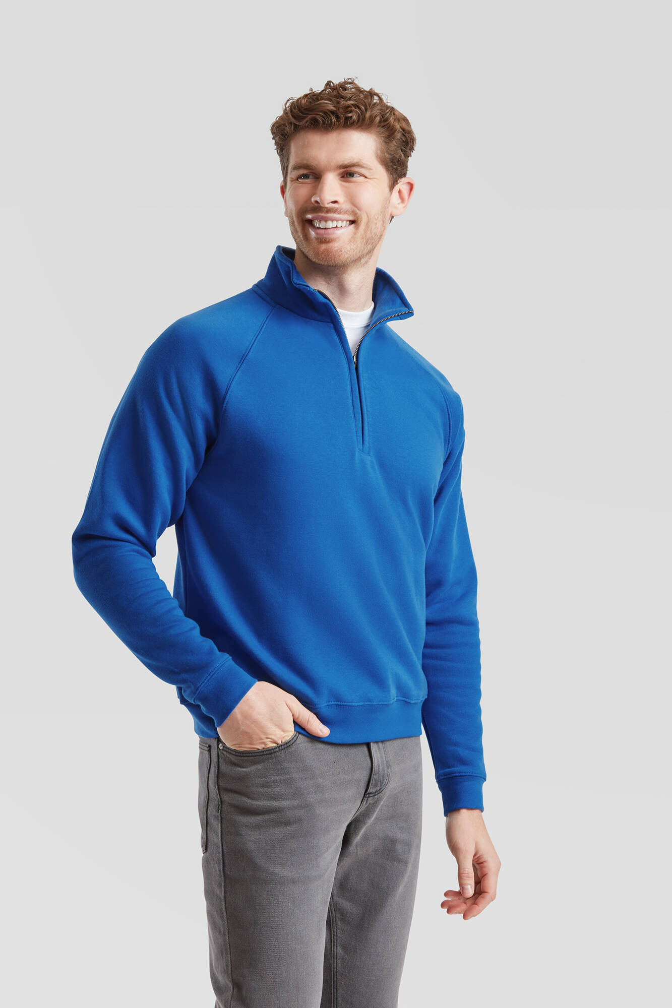 Blue Men&#039;s Sweatshirt Zip Neck Sweat Fruit of the Loom