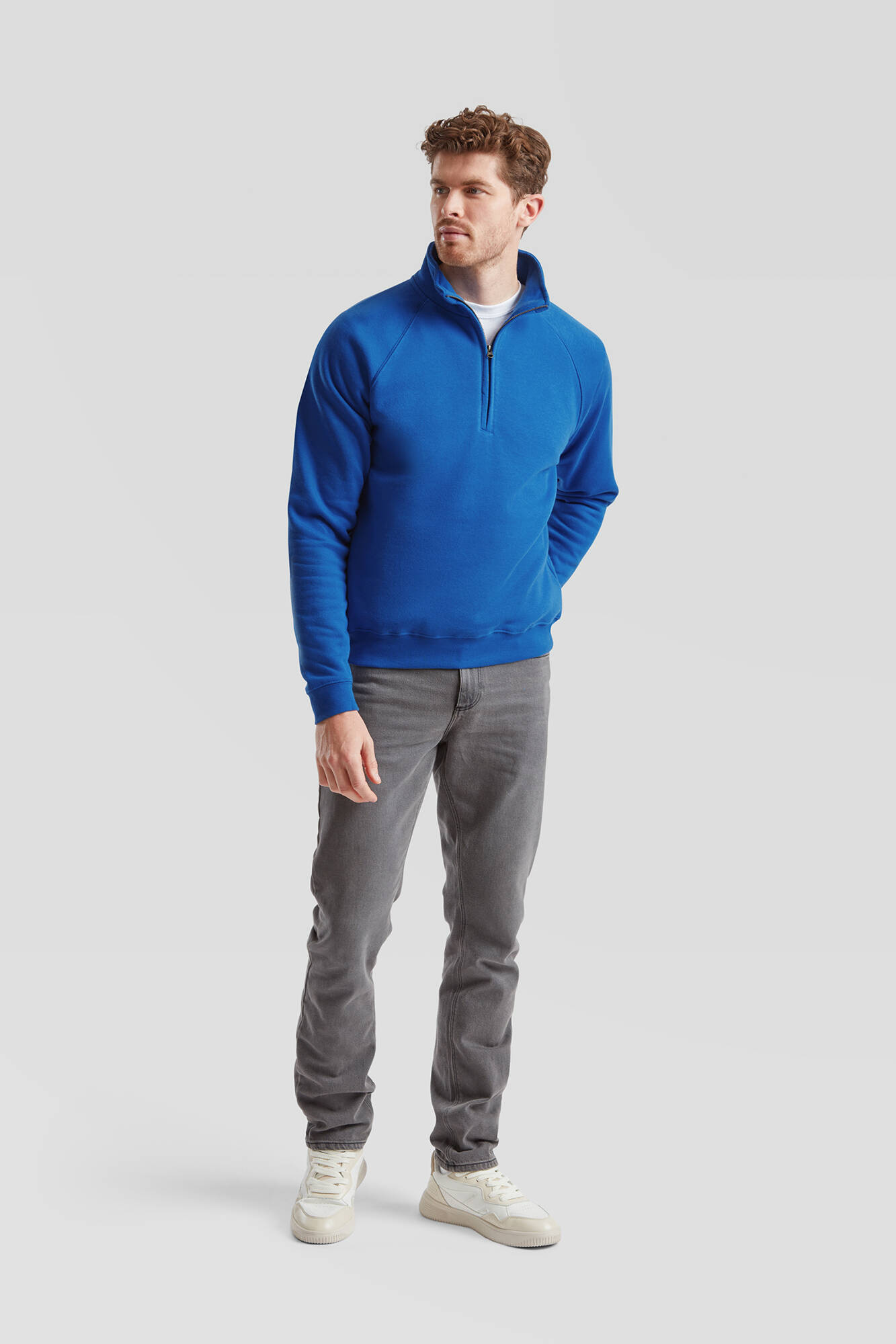 Blue Men&#039;s Sweatshirt Zip Neck Sweat Fruit of the Loom
