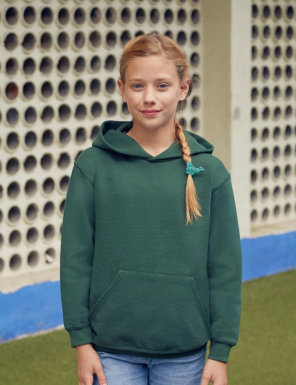 Bottle green children&#039;s sweatshirt Classic kangaroo Fruit of the Loom