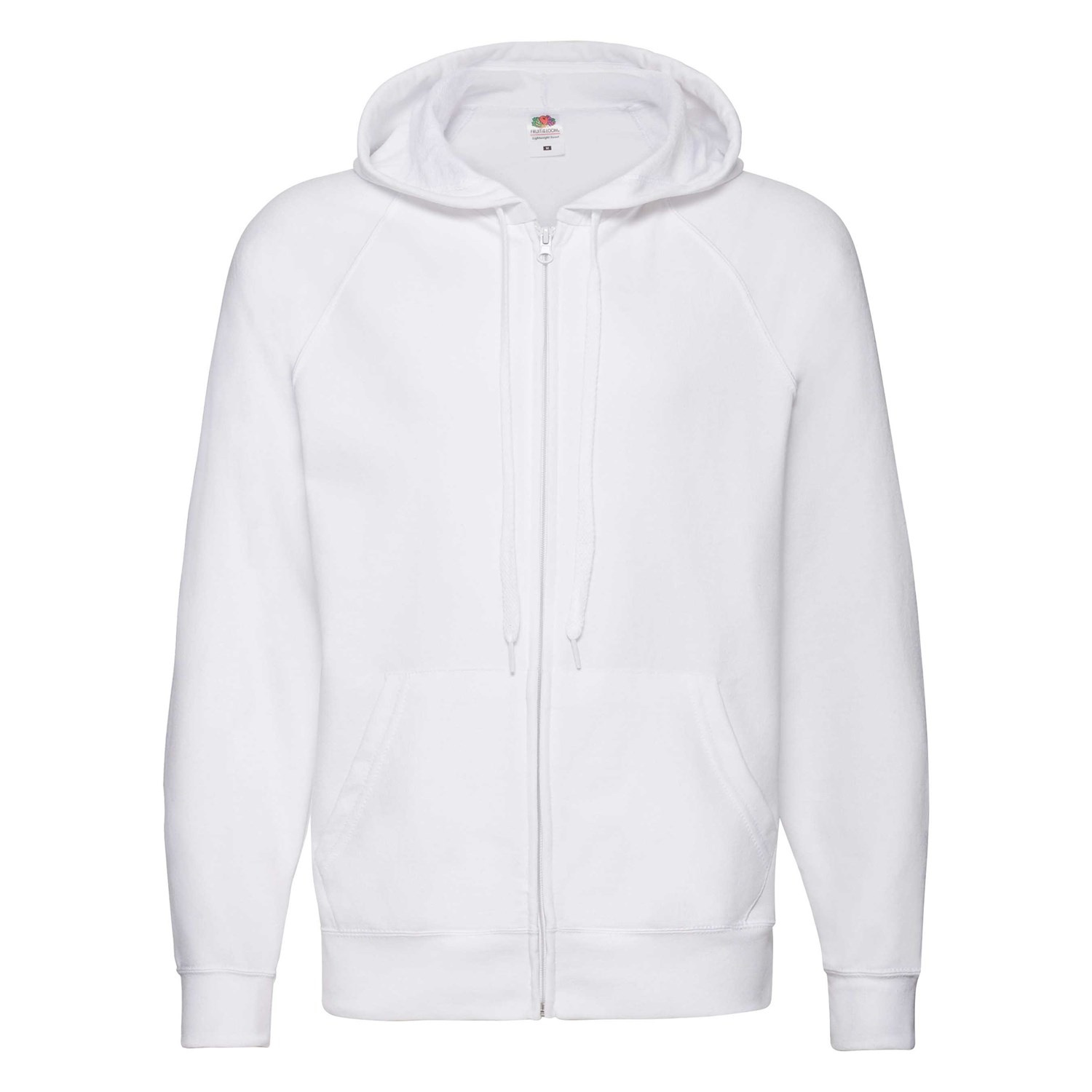 White Men&#039;s Hoodie Lightweight Zip Thru Hooded Sweat Fruit of the Loom