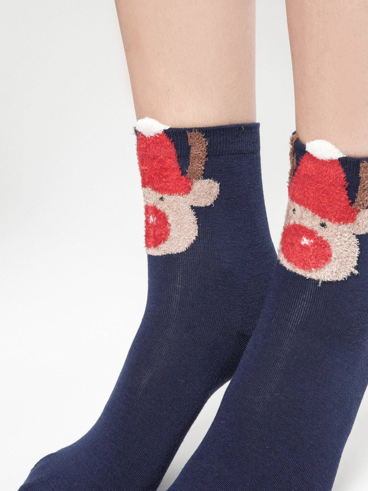 Socks with teddy bear head application navy blue
