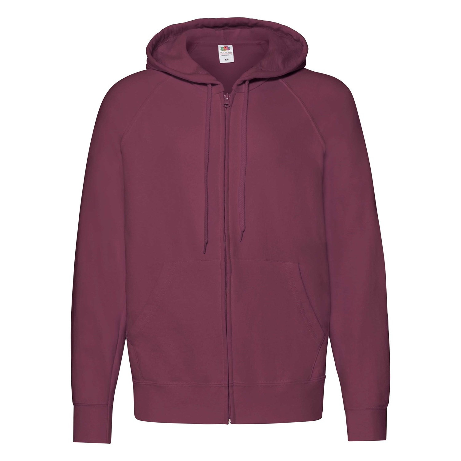 Burgundy Men&#039;s Hoodie Lightweight Zip Thru Hooded Sweat Fruit of the Loom