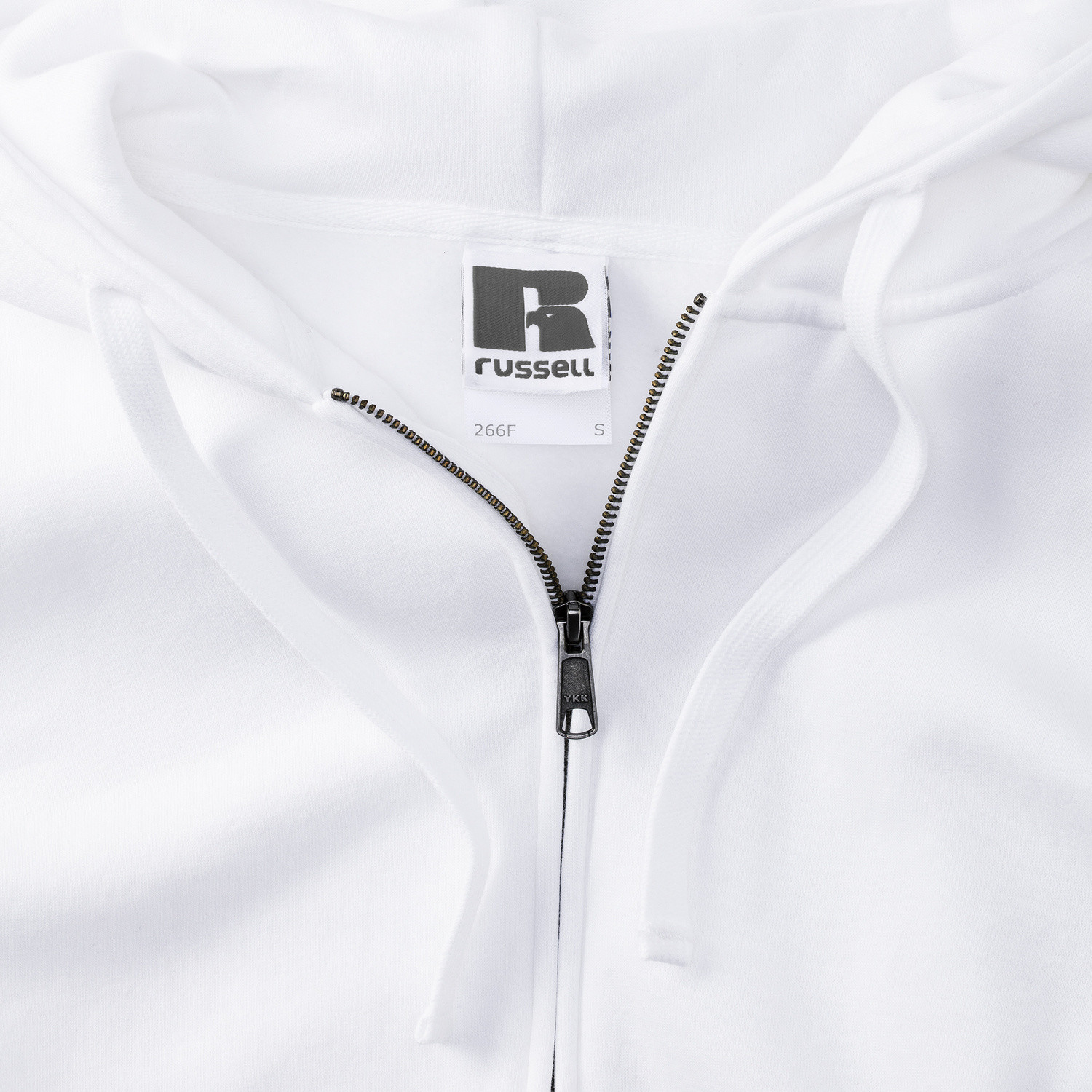 White women&#039;s sweatshirt with hood and zipper Authentic Russell