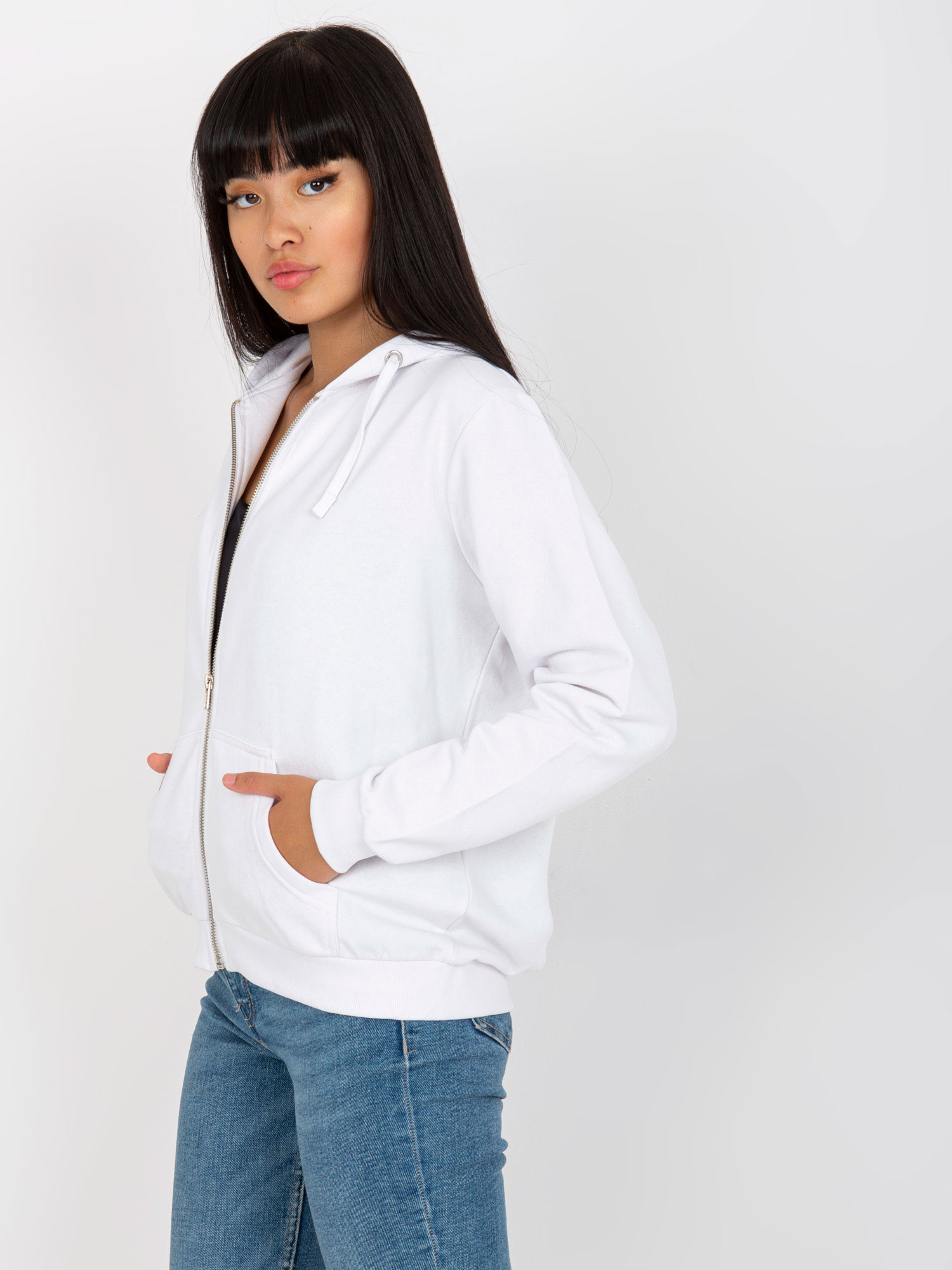 White zip-up hoodie with pockets