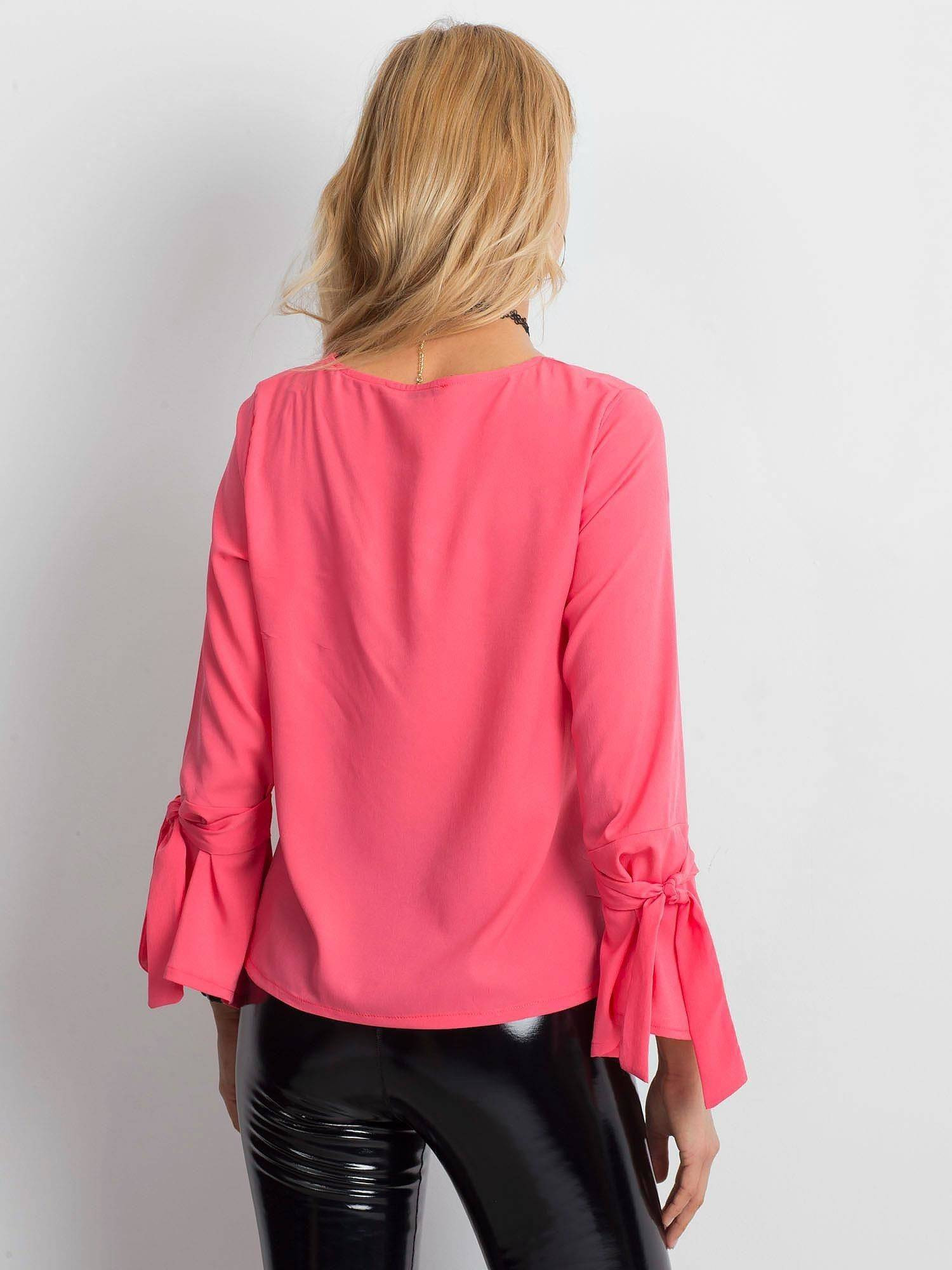 Blouse with flared tied sleeves coral