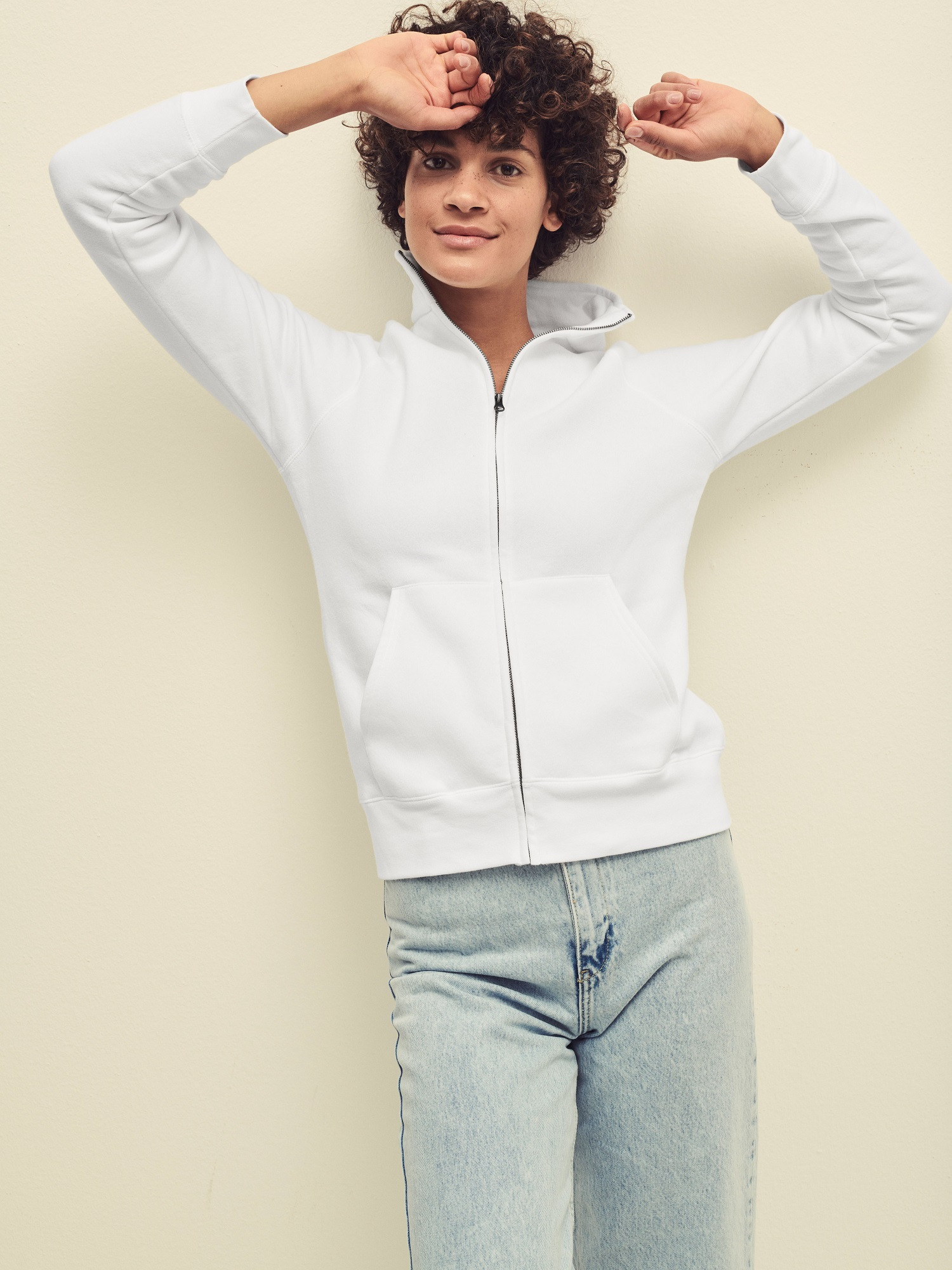 White women&#039;s sweatshirt with stand-up collar Fruit of the Loom