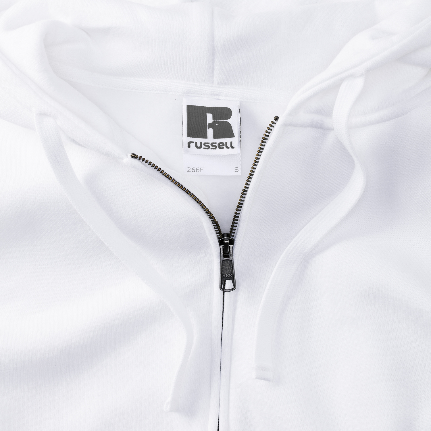 White women&#039;s sweatshirt with hood and zipper Authentic Russell