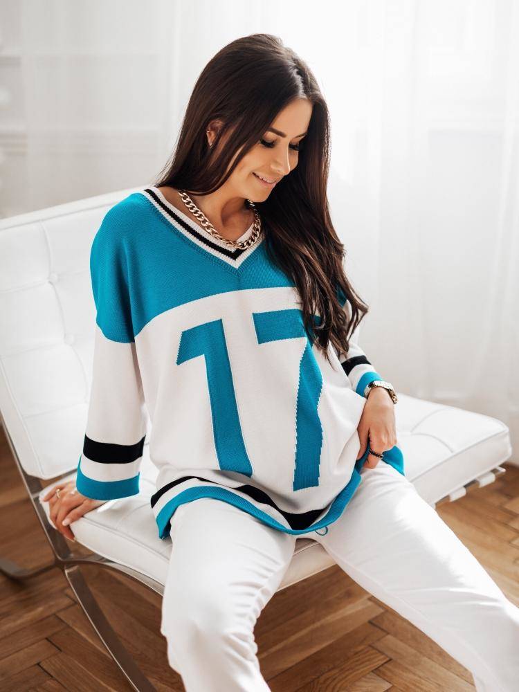 Levně Turquoise-white sweater Cocomore cmgB160a.R01