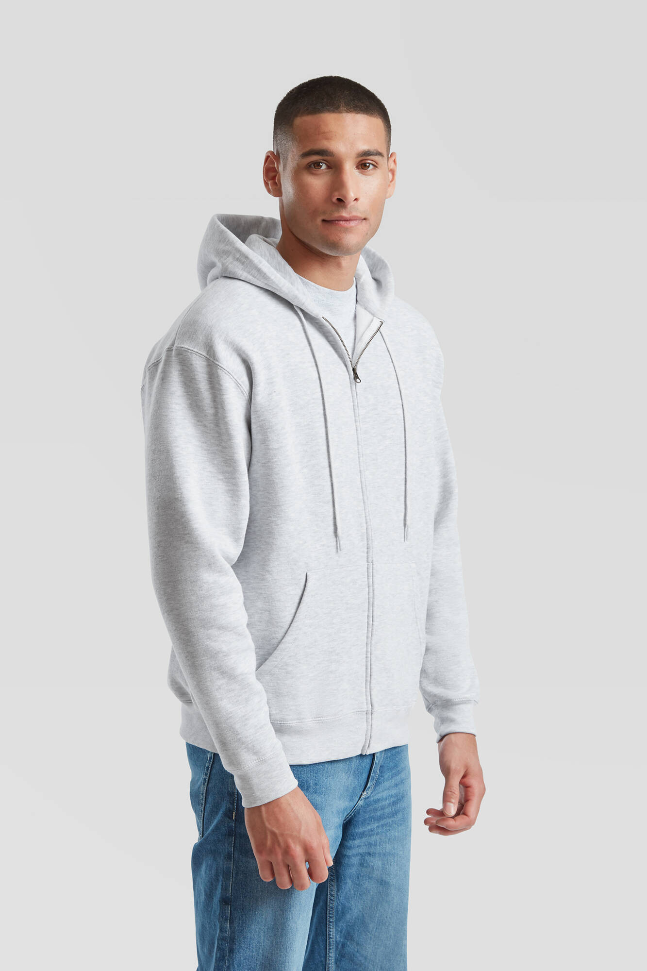 Light grey men&#039;s hoodie Premium Fruit of the Loom