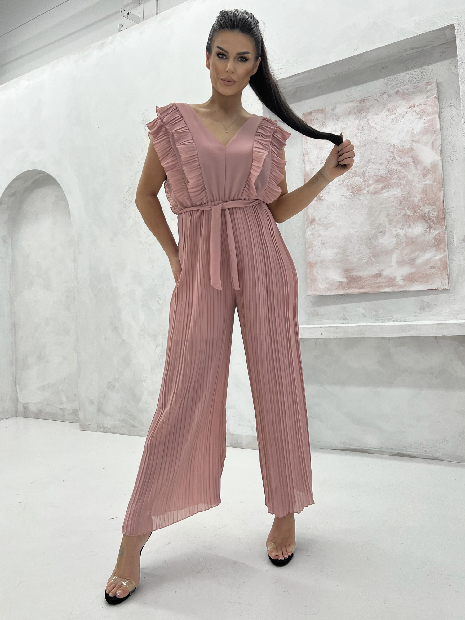 Jumpsuit pink Och Bella BI-1121.dirtypink