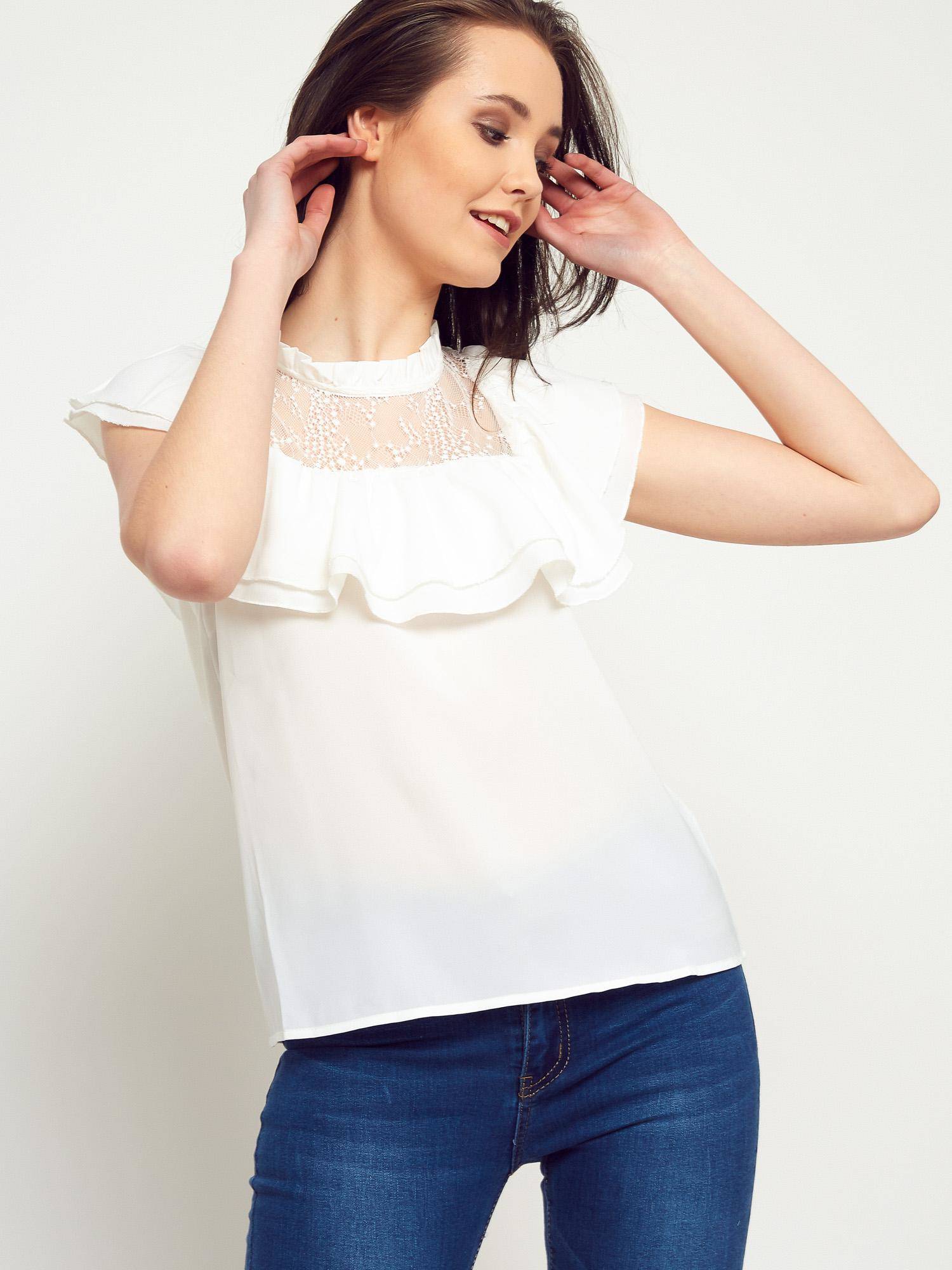 Levně Blouse with stand-up collar and frill ecru