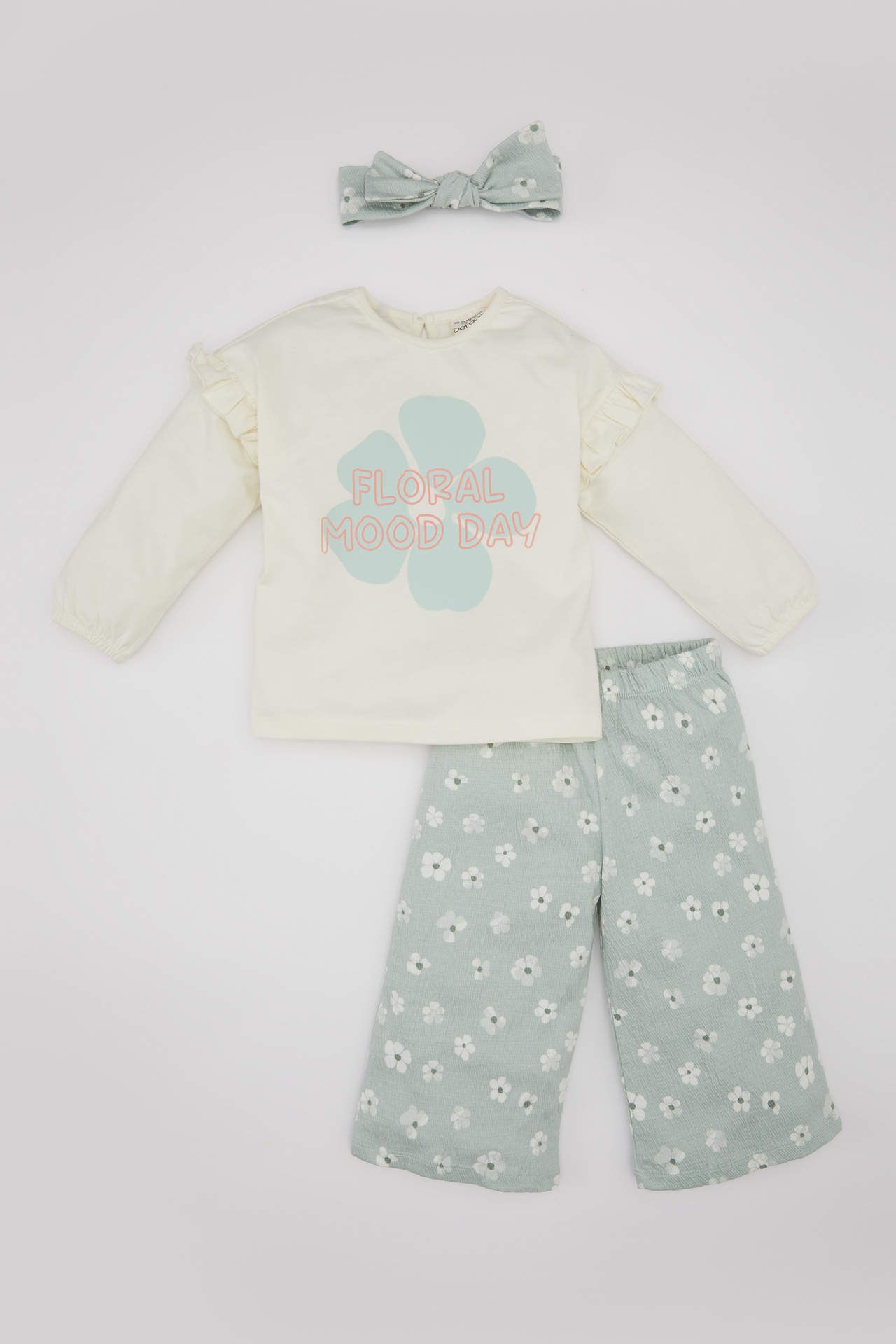 Levně DEFACTO Baby Girl Floral T-Shirt Trousers Headband 3 Piece Set