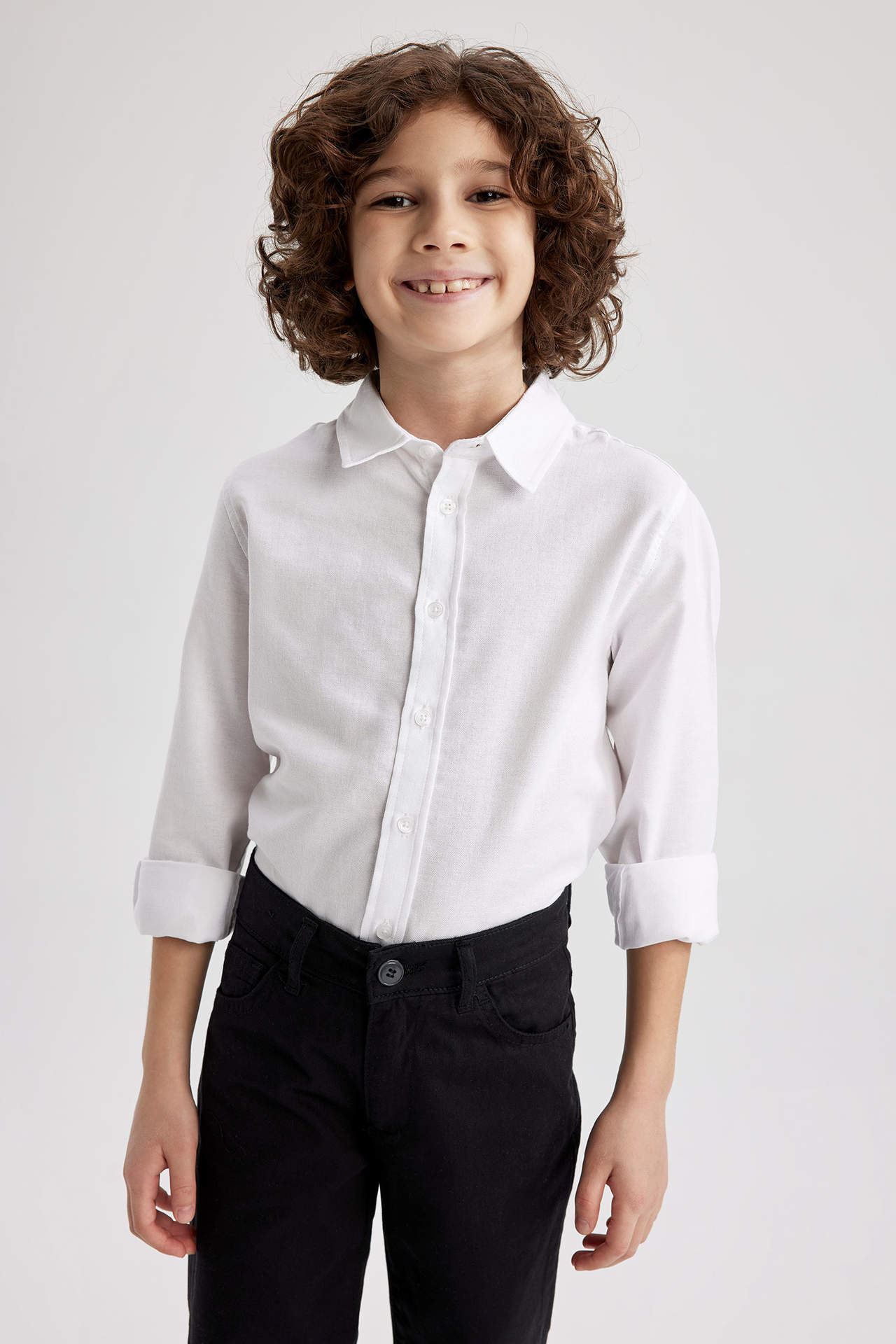 Levně DEFACTO Boy Regular Fit Polo Neck Oxford Long Sleeve Shirt
