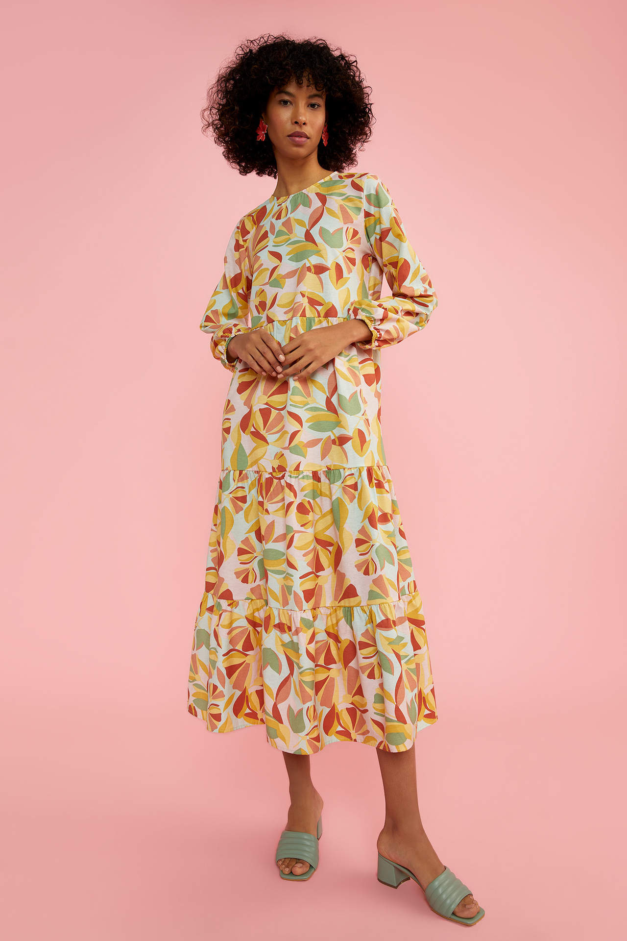 DEFACTO Regular Fit Long Sleeve Floral Print Maxi Dress