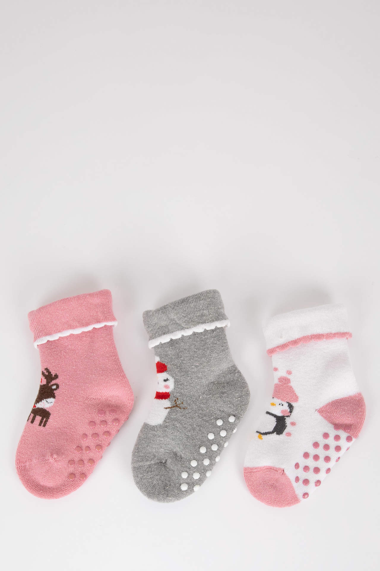 Levně DEFACTO Baby Girl Christmas Themed 3 Pack Cotton Long Socks