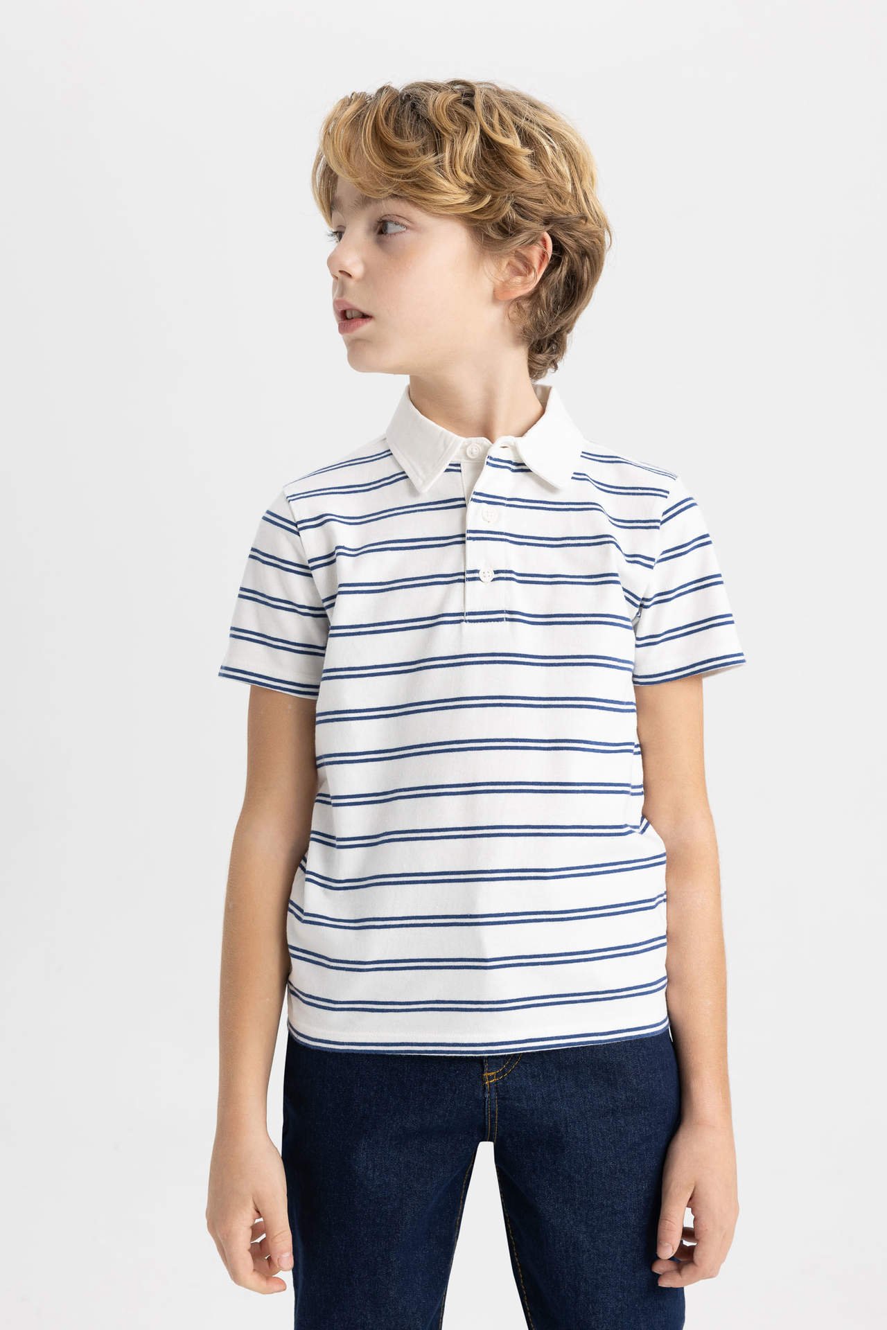 Levně DEFACTO Boy Striped Pique Short Sleeve Polo T-Shirt
