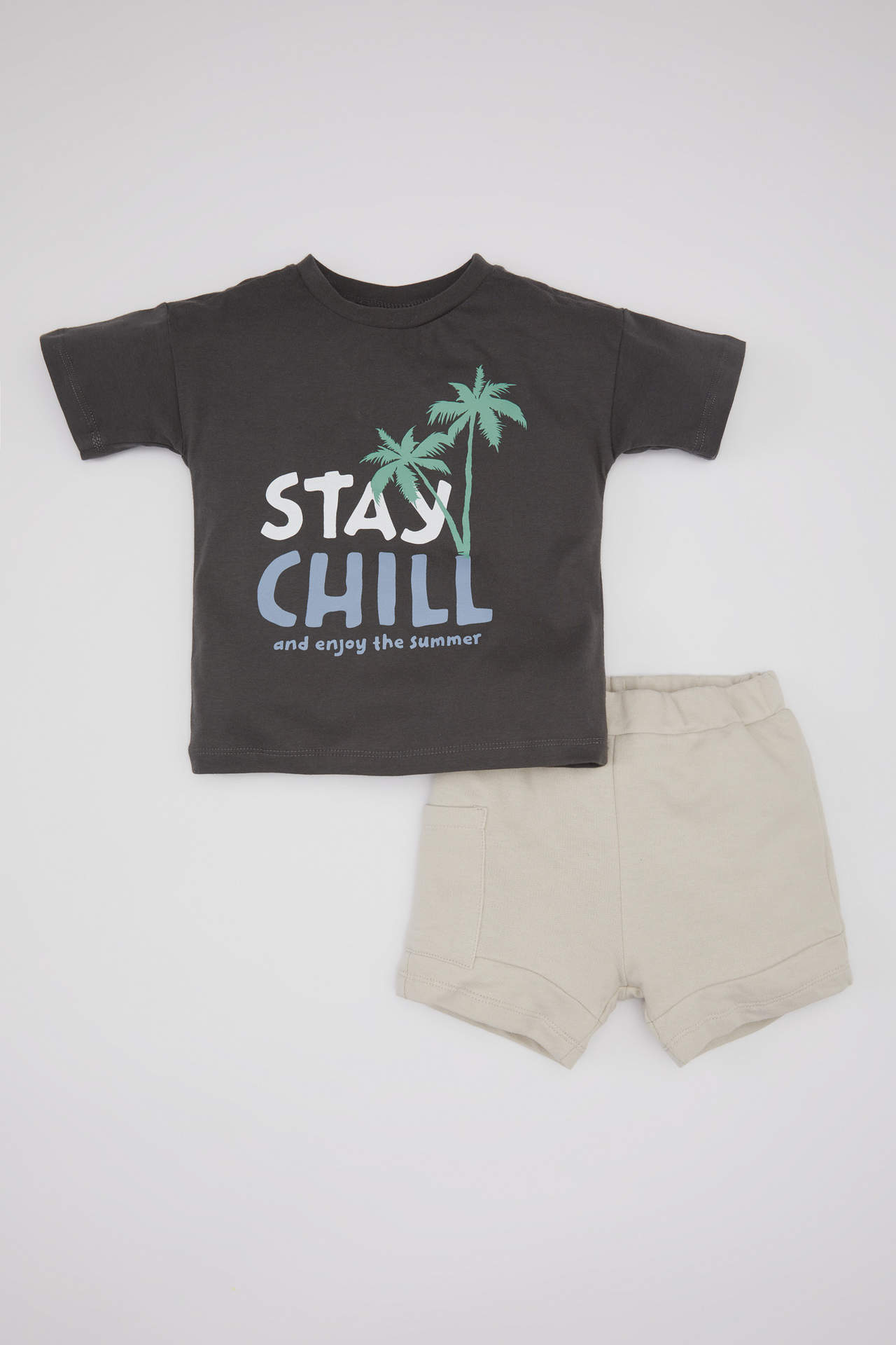 DEFACTO Baby Boy Slogan Printed Cotton T-Shirt Shorts 2 Piece Set