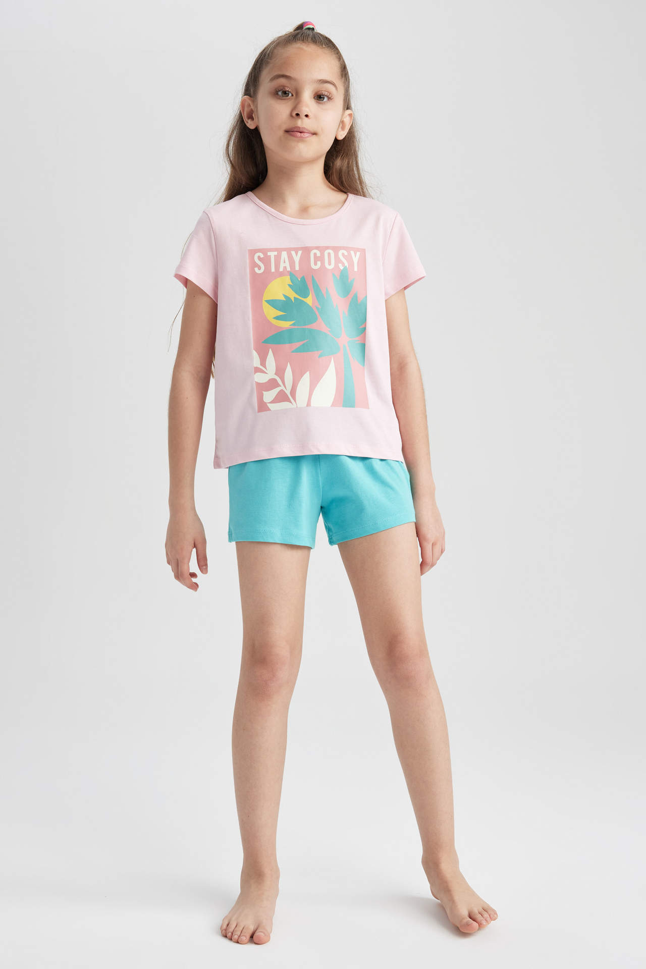 DEFACTO Girl Printed Short Sleeve Pajamas Set