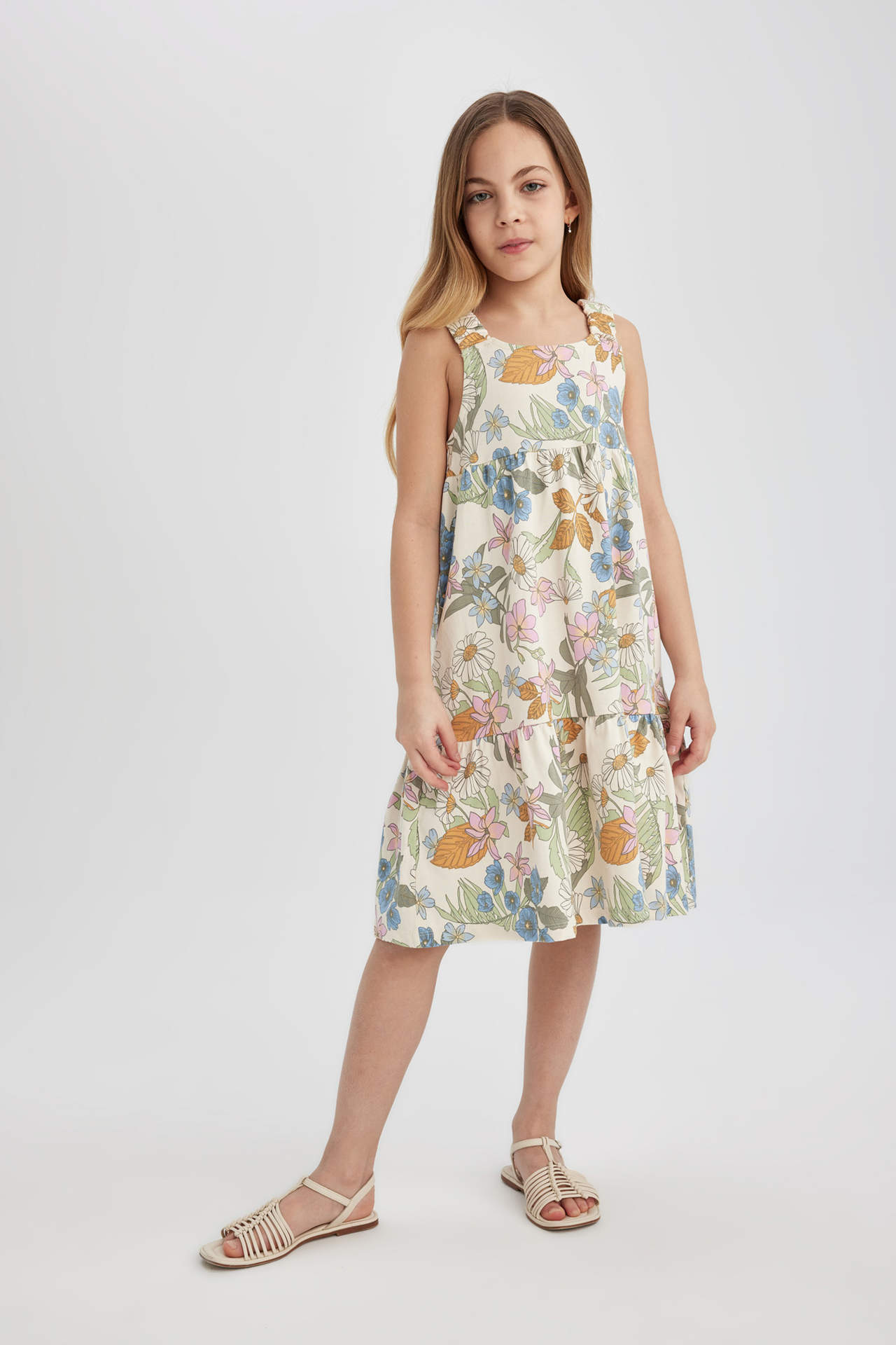 Levně DEFACTO Girl Patterned Cotton Sleeveless Dress