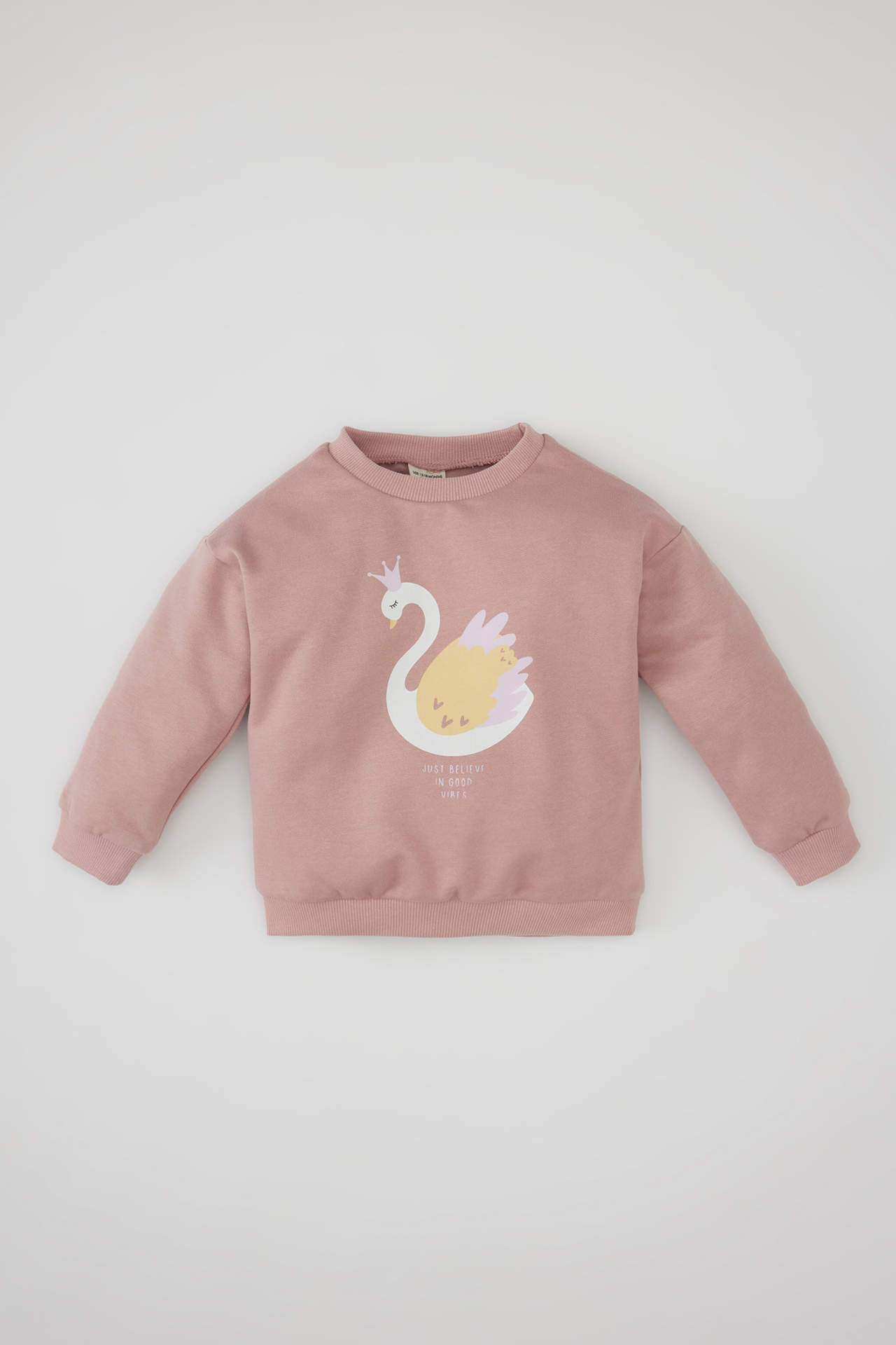 DEFACTO Baby Girl Crew Neck Swan Printed Sweatshirt