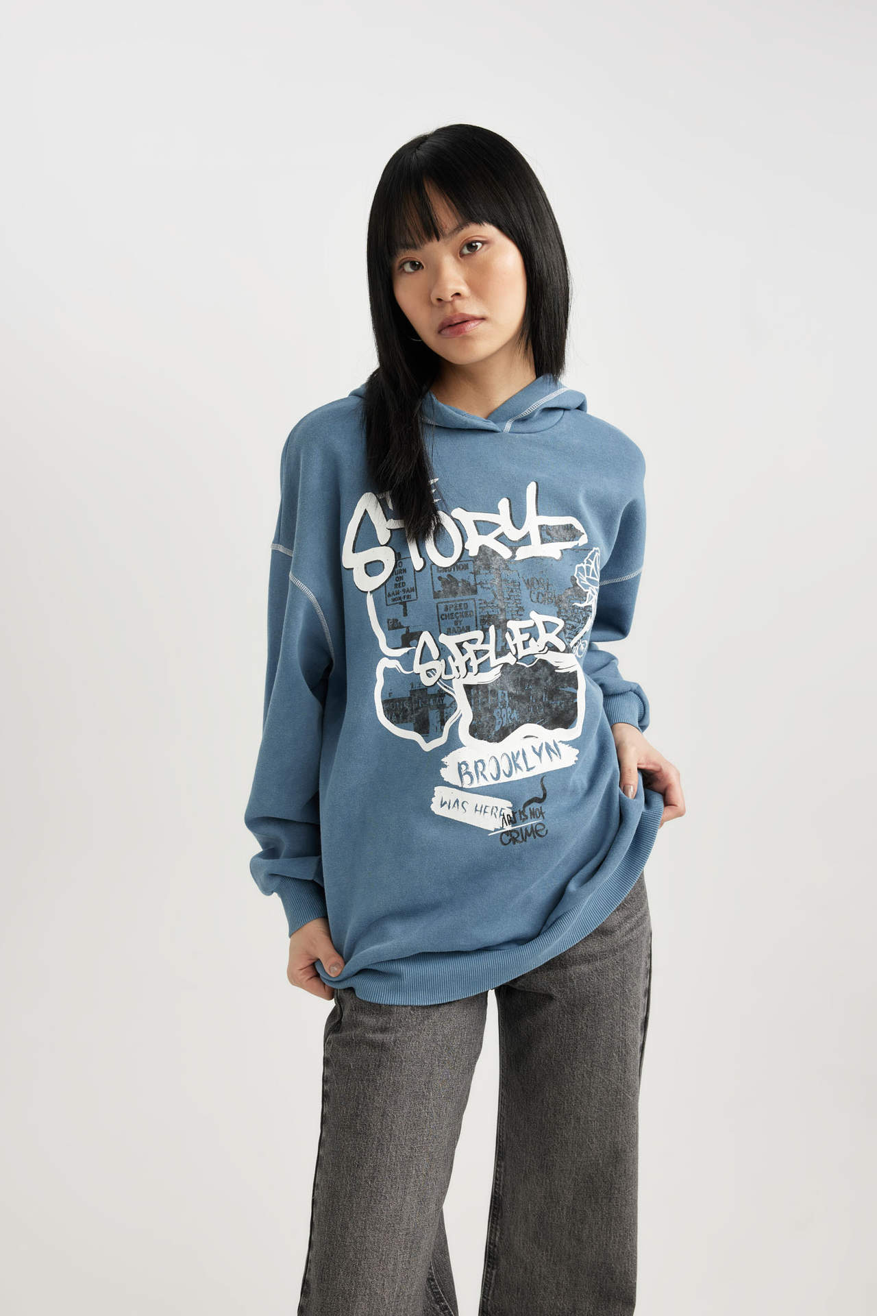 Levně DEFACTO Oversize Fit Printed Hooded Thick Sweatshirt