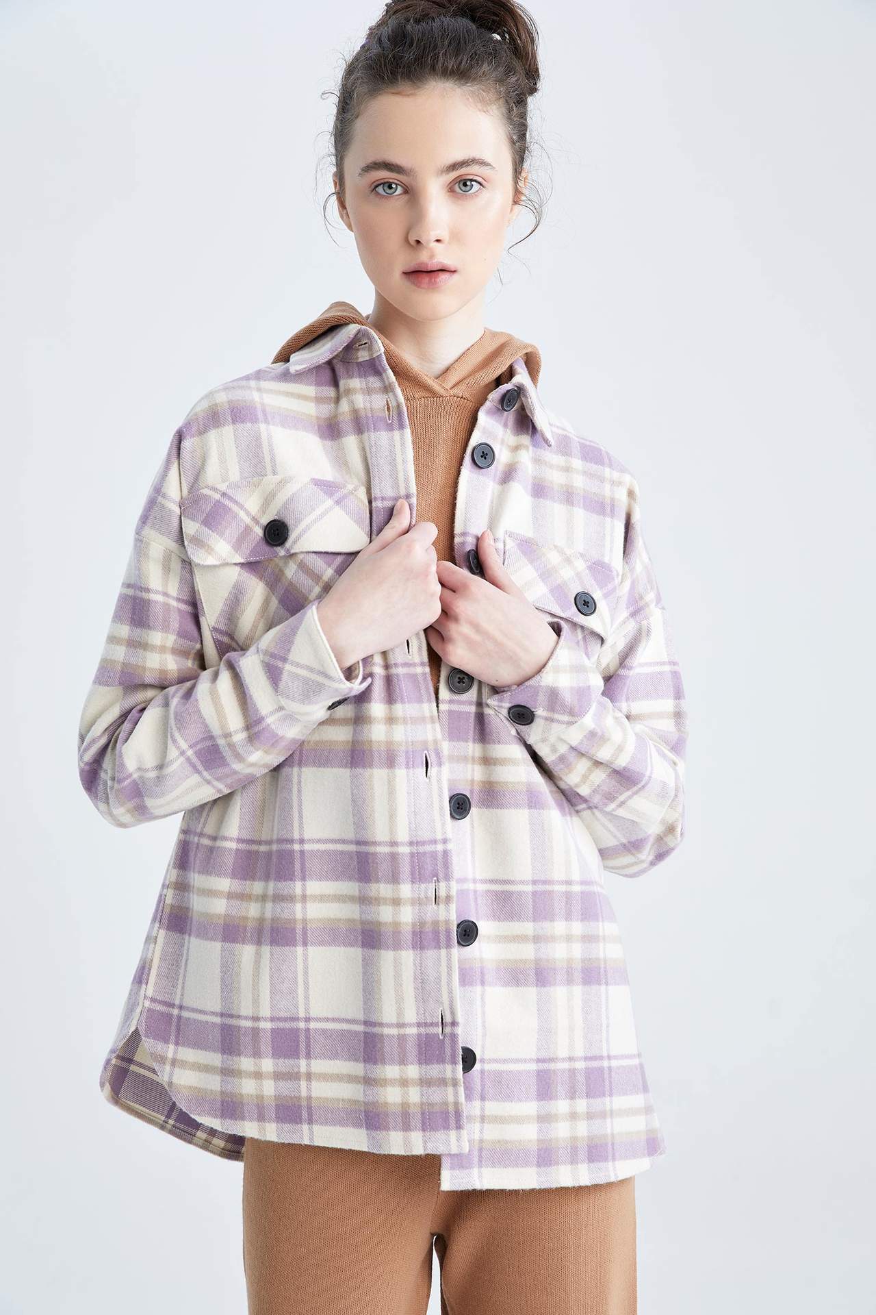 Levně DEFACTO Shirt Collar Flannel Long Sleeve Tunic