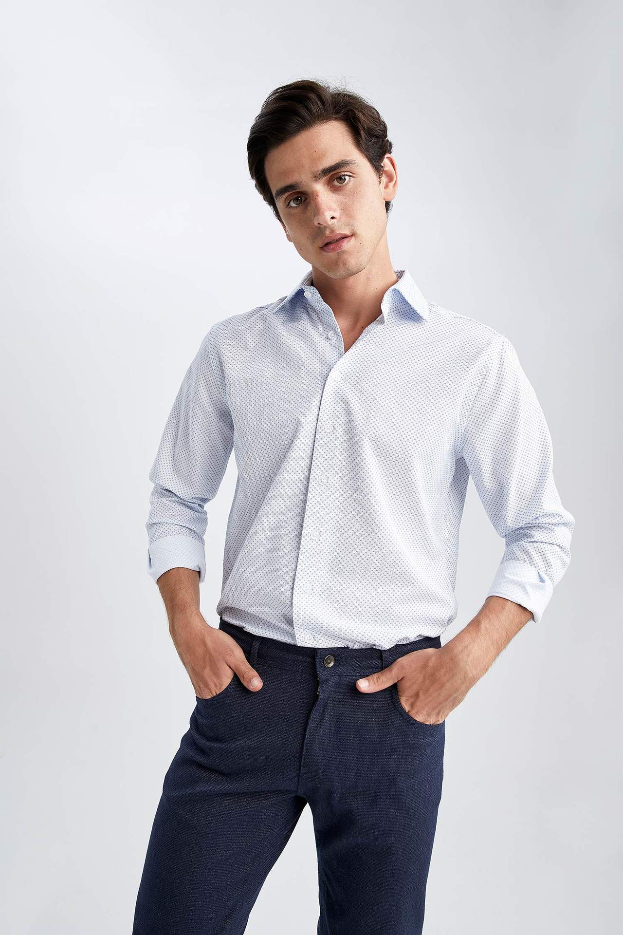 Levně DEFACTO Modern Fit Italian Collar Long Sleeve Shirt
