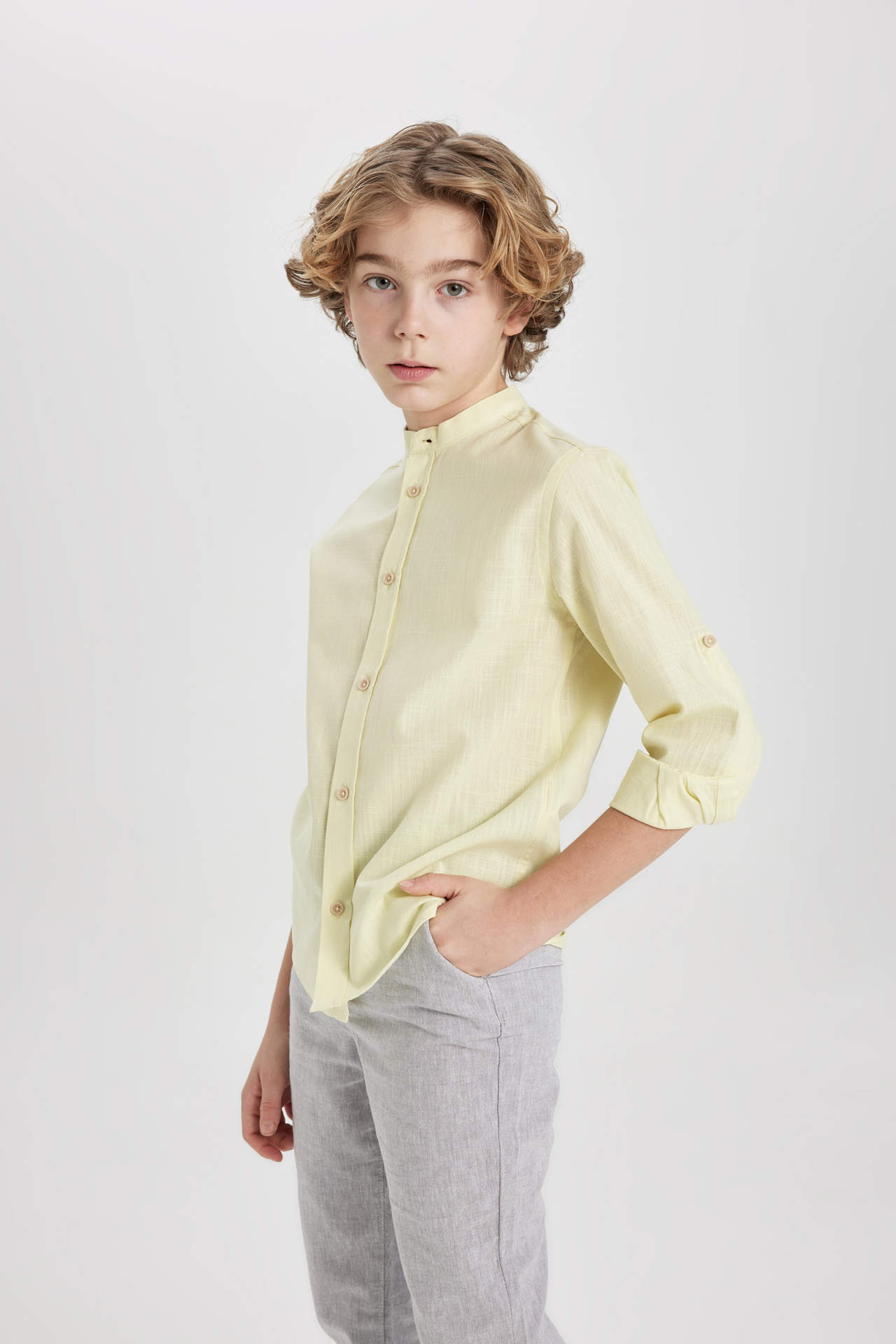DEFACTO Boy Regular Fit Stand Collar Long Sleeve Shirt