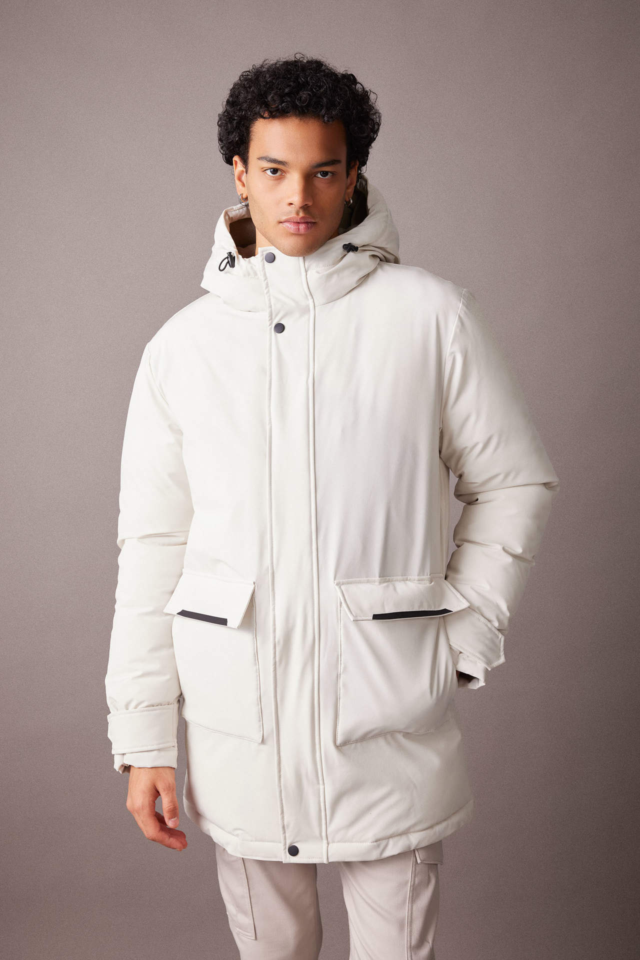 DEFACTO Water Repellent Slim Fit Hooded Fleece Lined Puffer Jacket