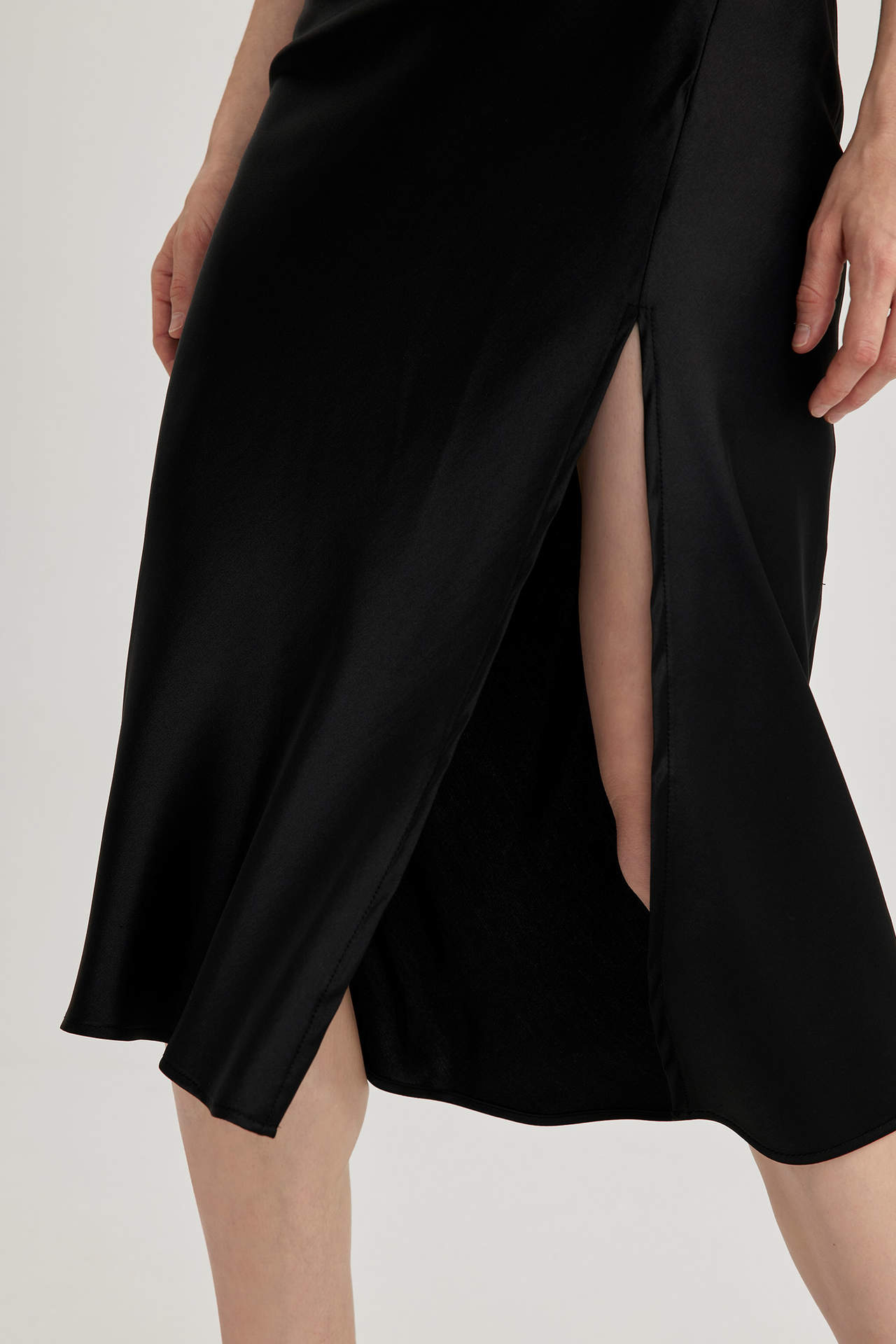 DEFACTO One-Shoulder Satin Slit Midi Dress