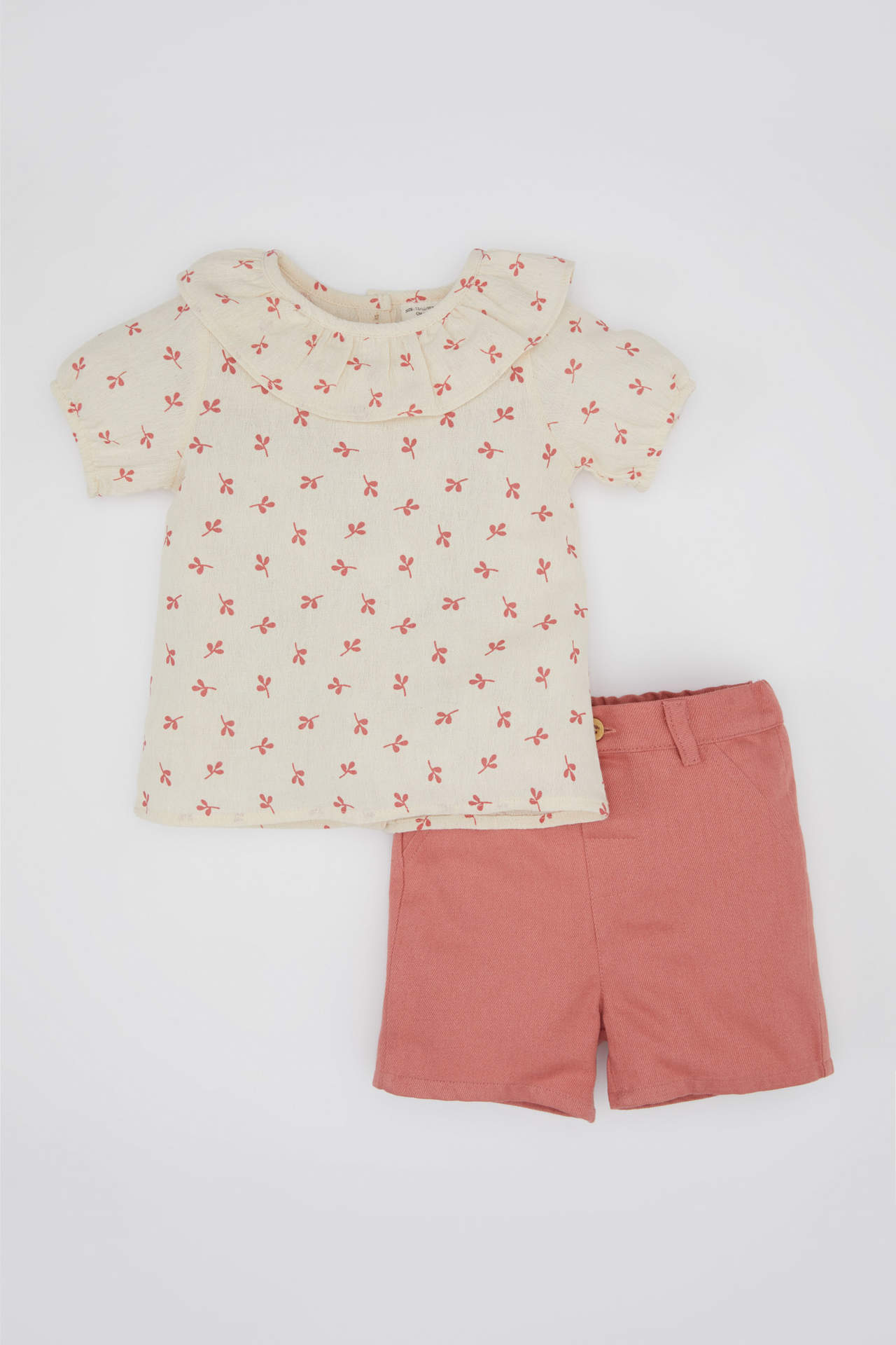 Levně DEFACTO Baby Girl Floral Crinkle Blouse Shorts 2 Piece Set