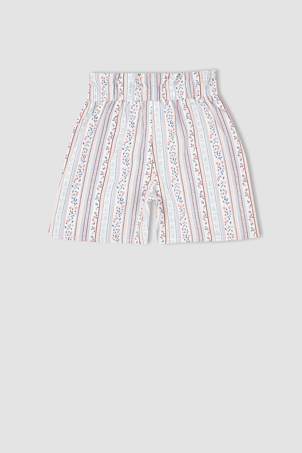 DEFACTO Girl Paperbag Fit Belted Striped Short