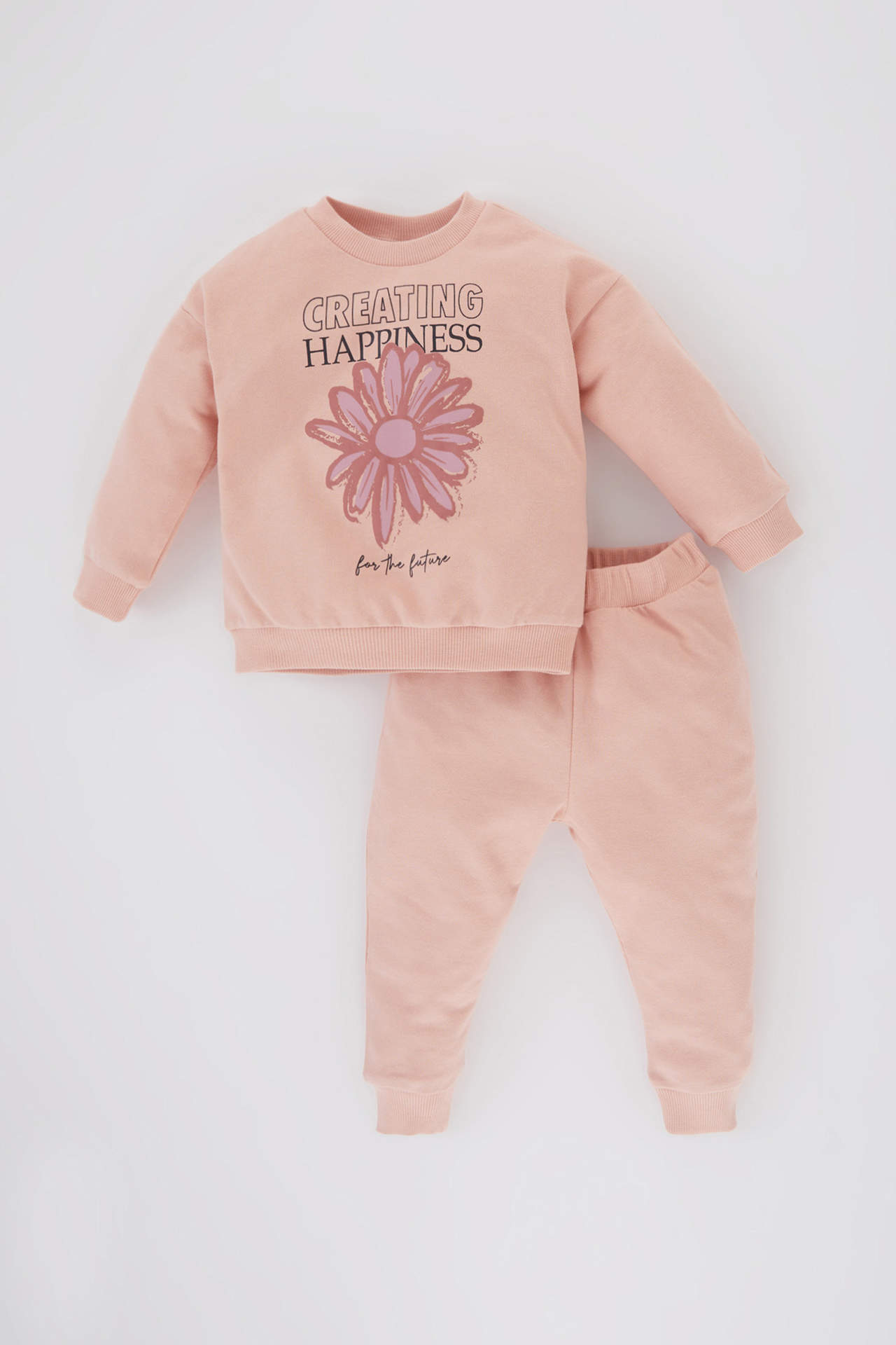 DEFACTO Baby Girl Floral Sweatshirt Sweatpants 2 Piece Set
