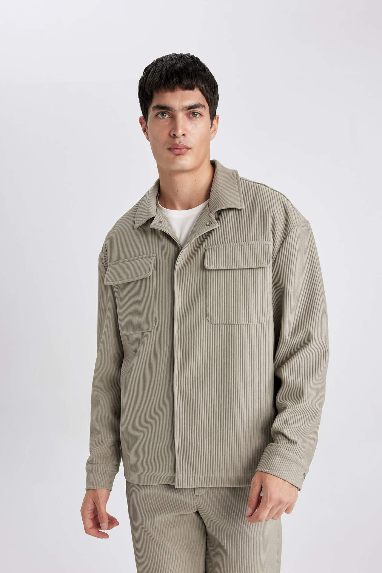 DEFACTO Relax Fit Shirt Collar Pleated Shirt Jacket