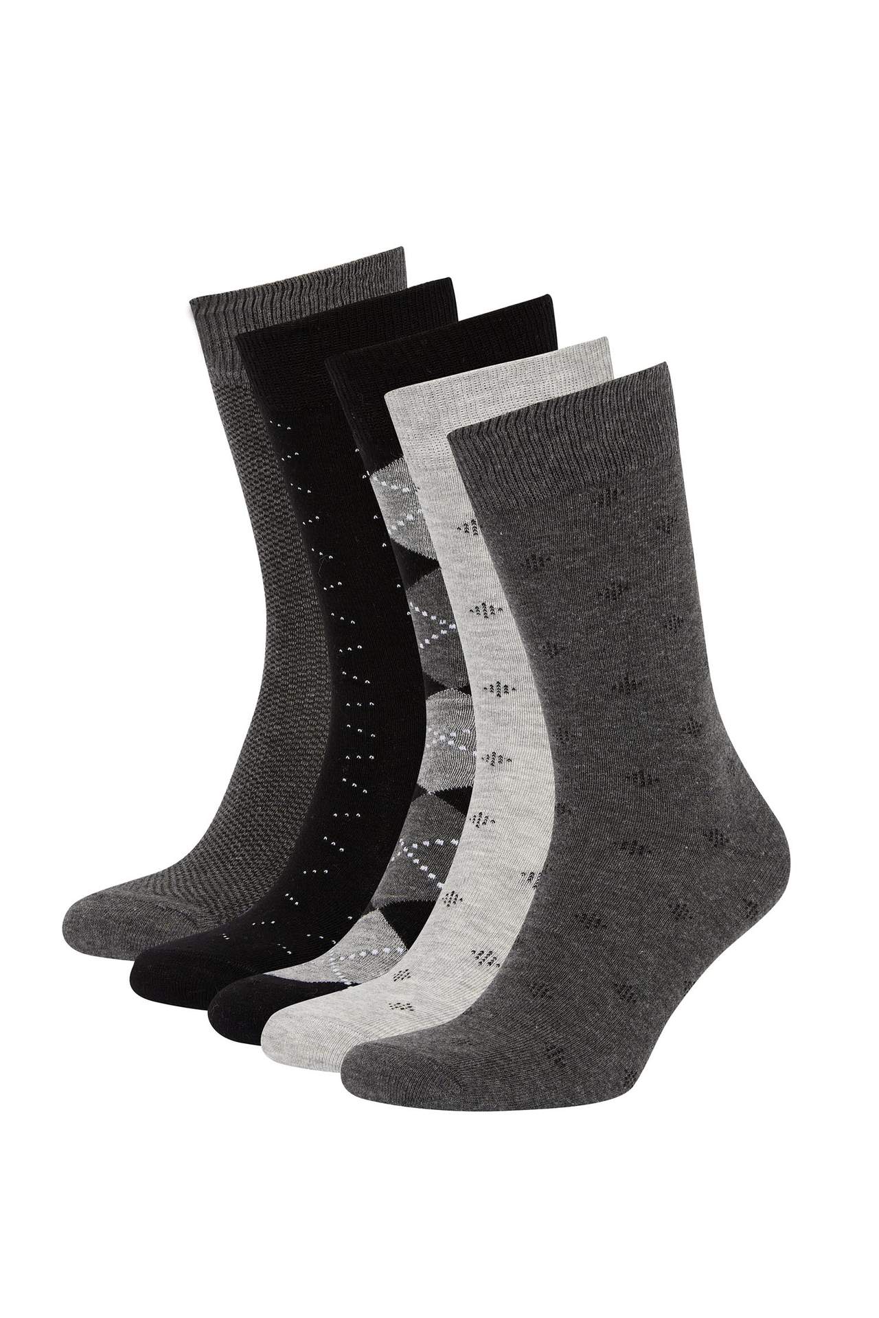 DEFACTO Men's Cotton Patterned 5-Piece Socks