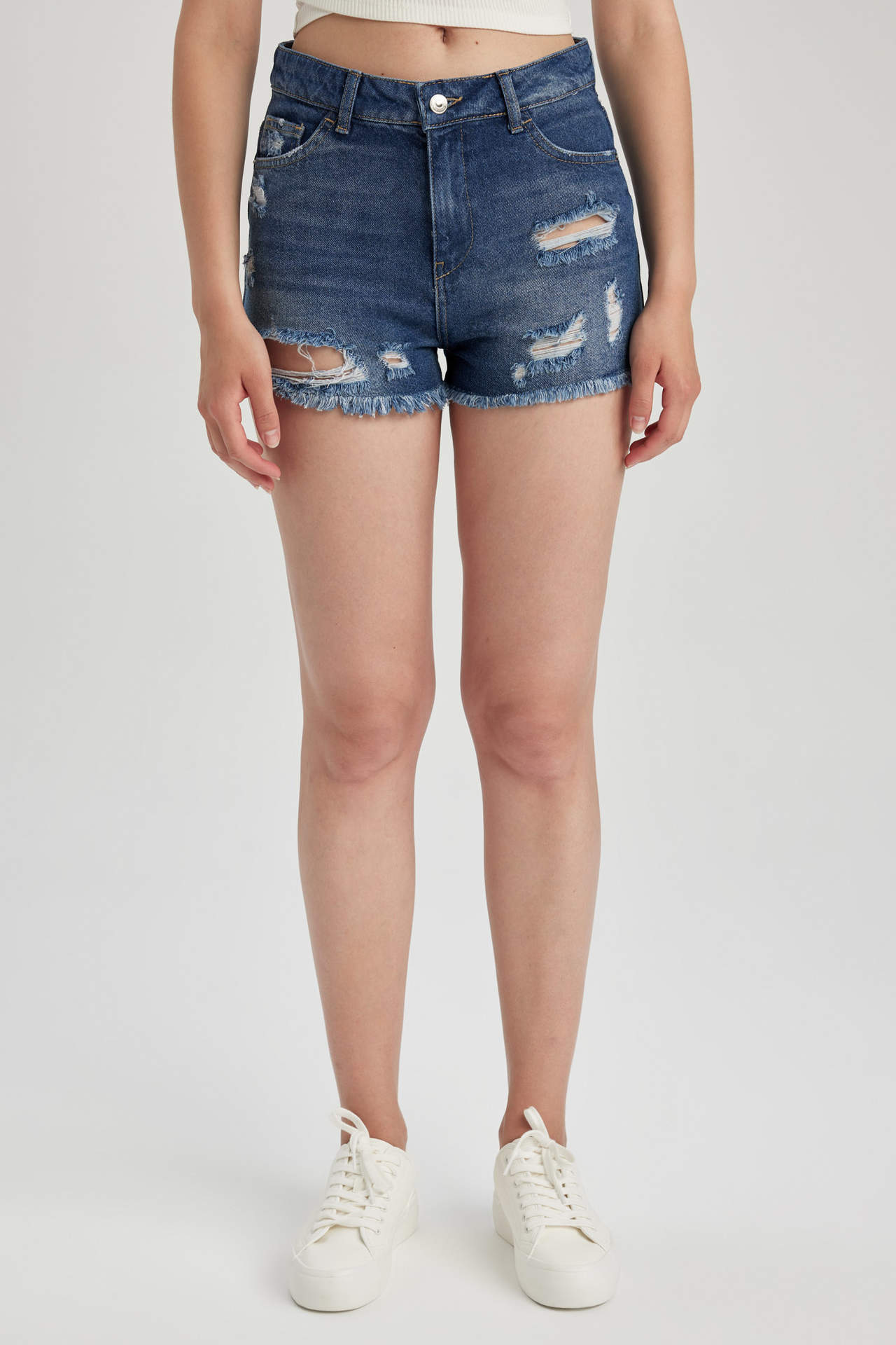 DEFACTO Normal Waist Cropped Side Leg Jean Shorts