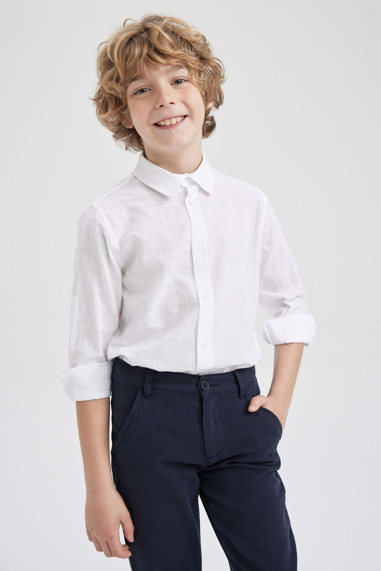 Levně DEFACTO Boy Regular Fit Polo Neck Poplin Long Sleeve Shirt