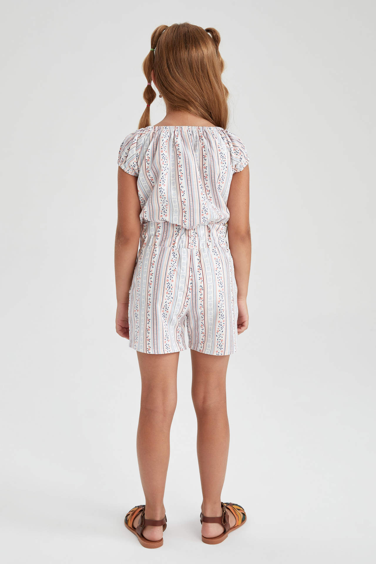 DEFACTO Girl Paperbag Fit Belted Striped Short