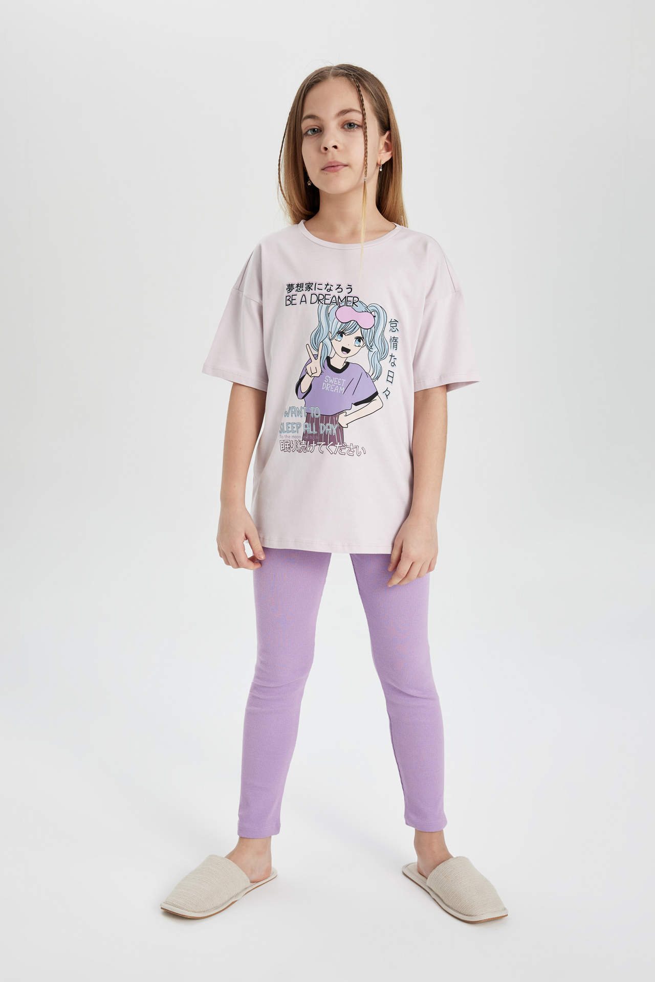 Levně DEFACTO Girl Oversize Fit Short Sleeve 2 Piece Pajama Set