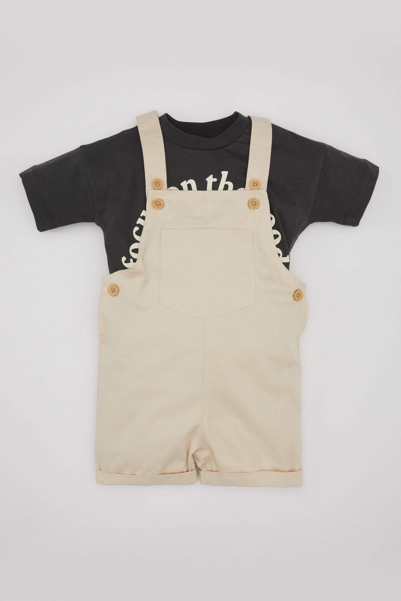 Levně DEFACTO Baby Boy Slogan Printed Jersey T-Shirt Salopet 2 Piece Set