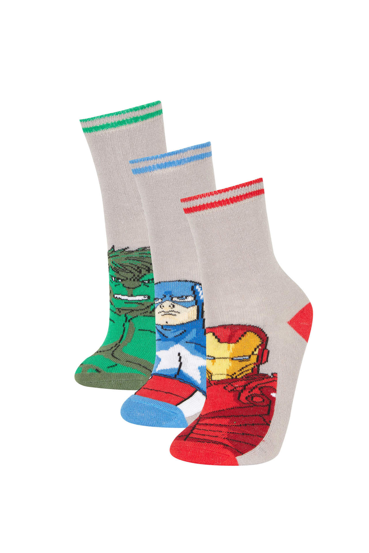 Levně DEFACTO Boy Marvel Avengers 3 Piece Cotton Long Socks
