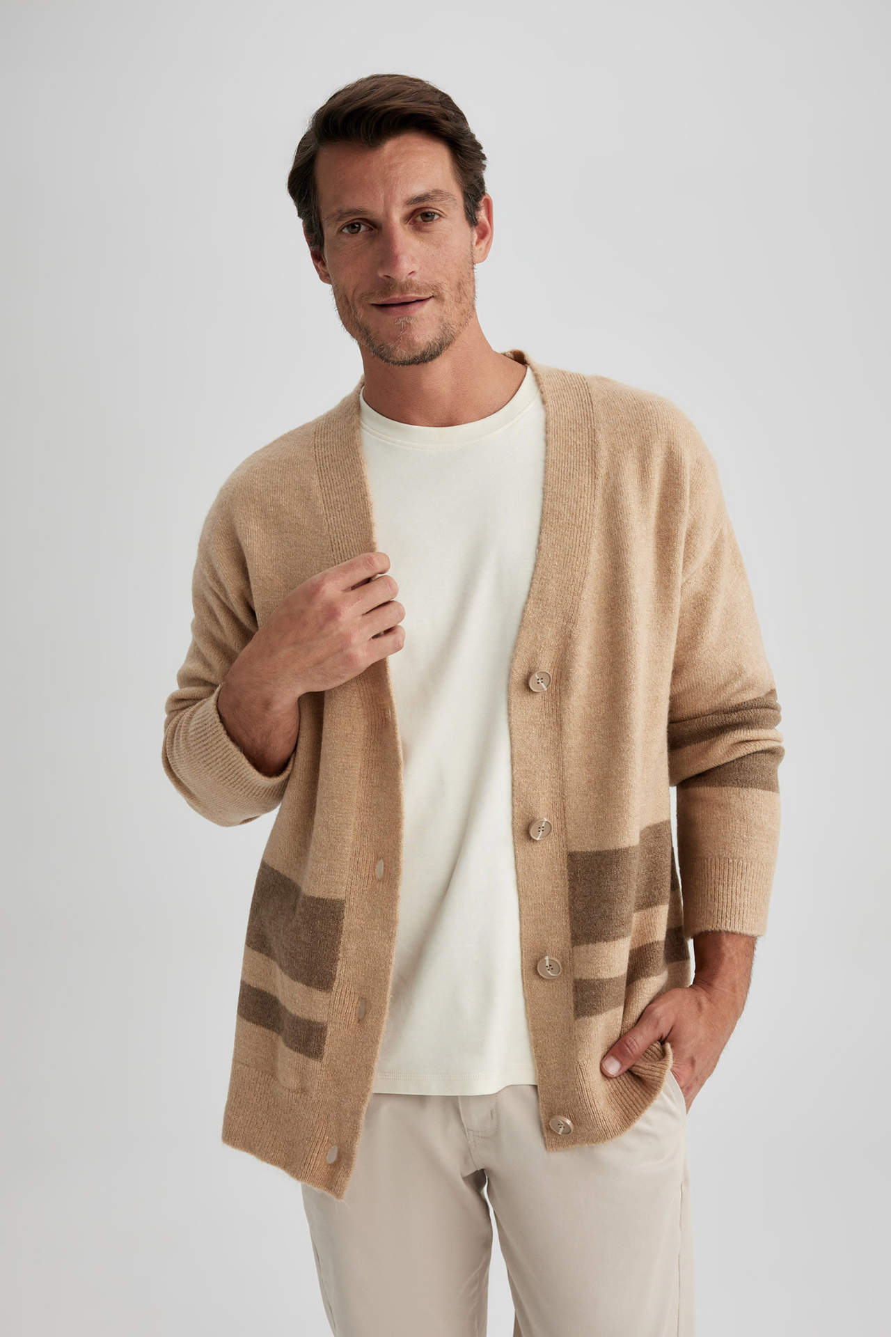 DEFACTO Relax Fit V-Neck Knitwear Cardigan