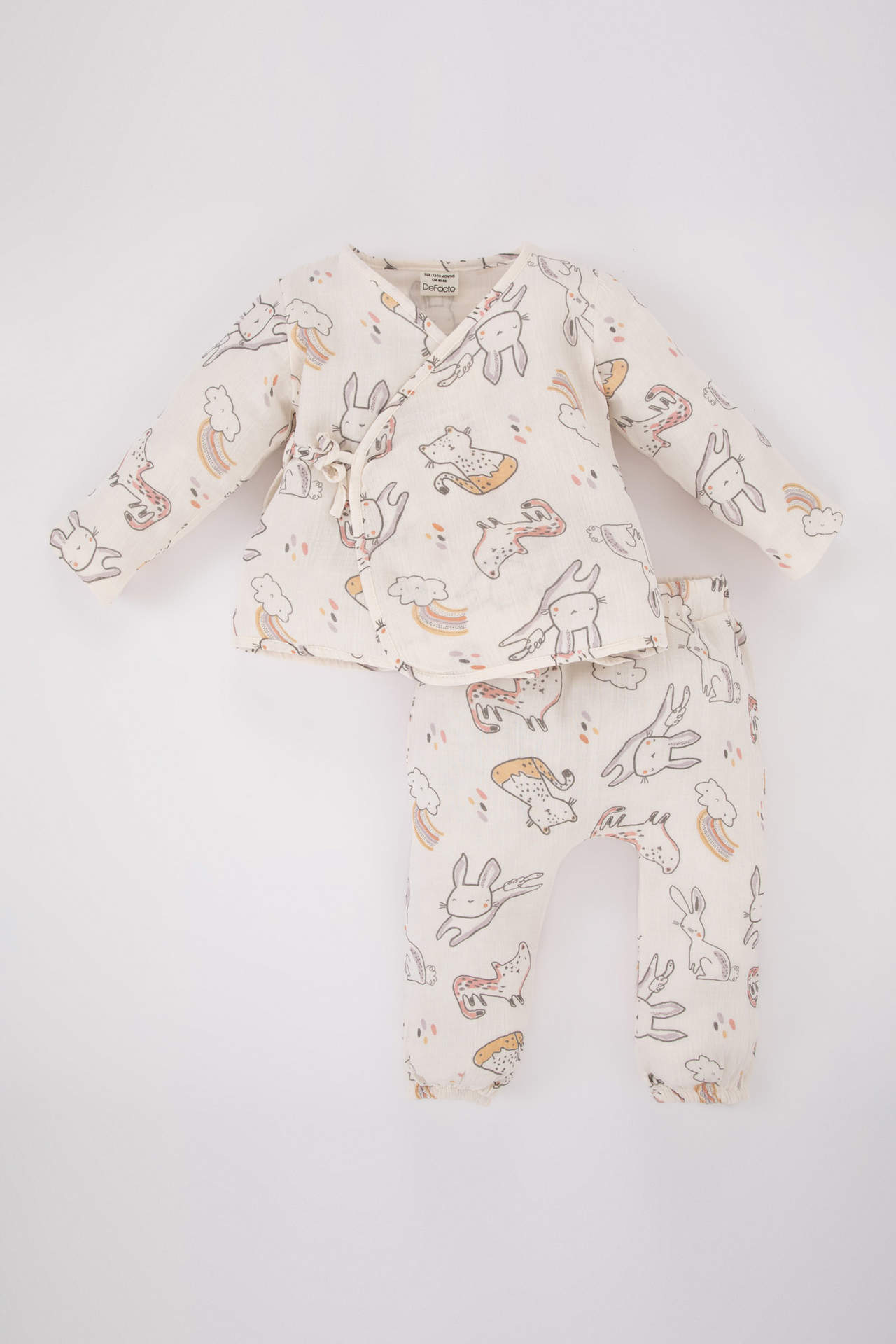 Levně DEFACTO Baby Girl Patterned Long Sleeve Top Bottom Muslin 2-piece Set