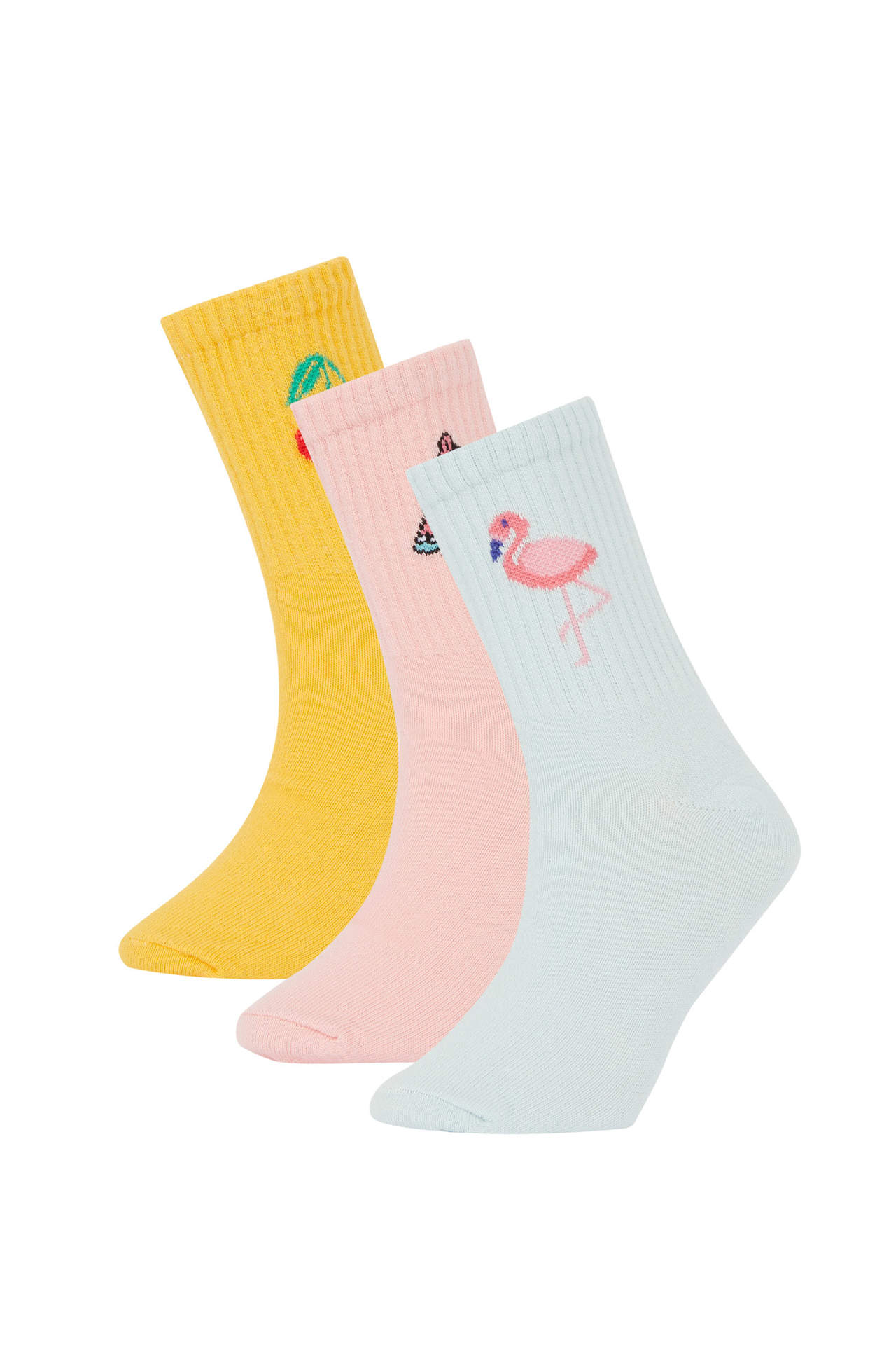 Levně DEFACTO Girls' Cotton 3 Pack Long Socks