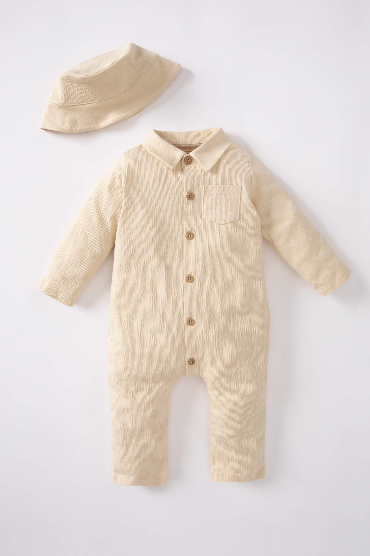 DEFACTO 2 piece Crinkle Fabric Regular Fit Shirt Collar Overalls