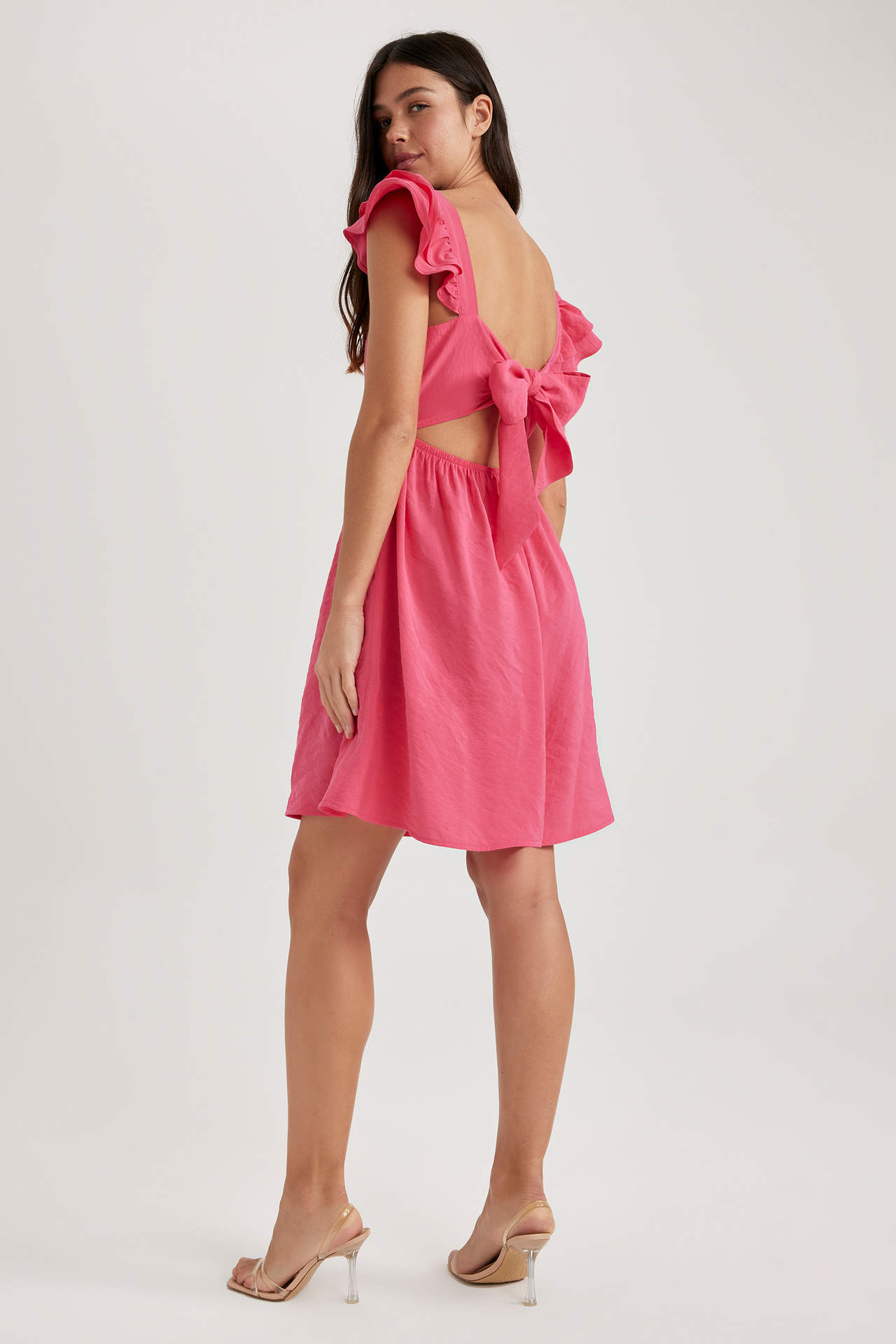 Levně DEFACTO Babydoll Square Collar Premium Sleeveless Mini Short Sleeve Dress