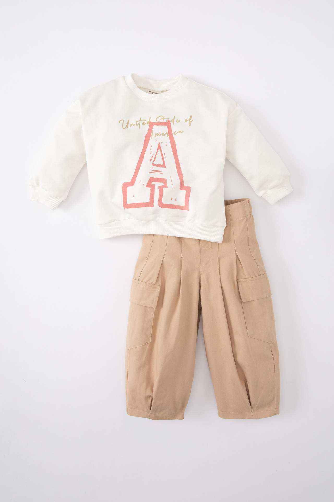 DEFACTO Baby Girl Slogan Printed Sweatshirt Trousers 2 Piece Set