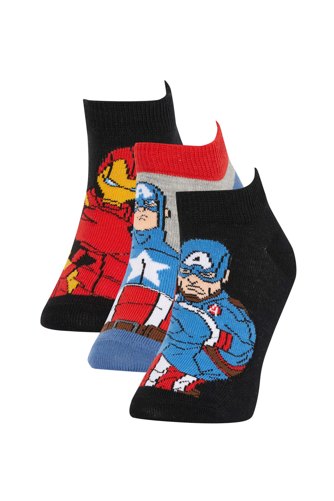 Levně DEFACTO Boy Marvel Avengers Licensed 3-pack Cotton Booties Socks