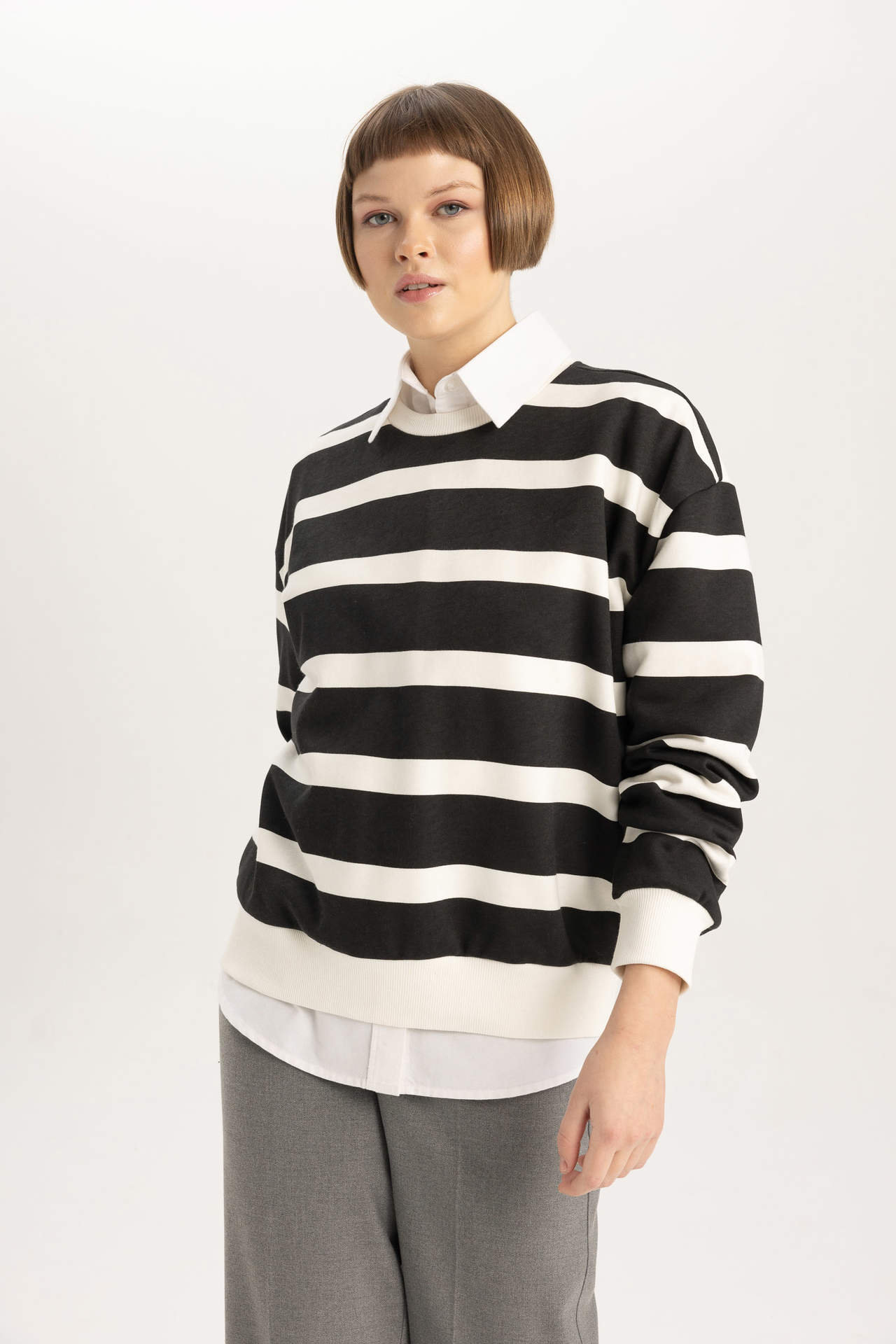 DEFACTO Relax Fit Striped Long Sleeve Sweatshirt