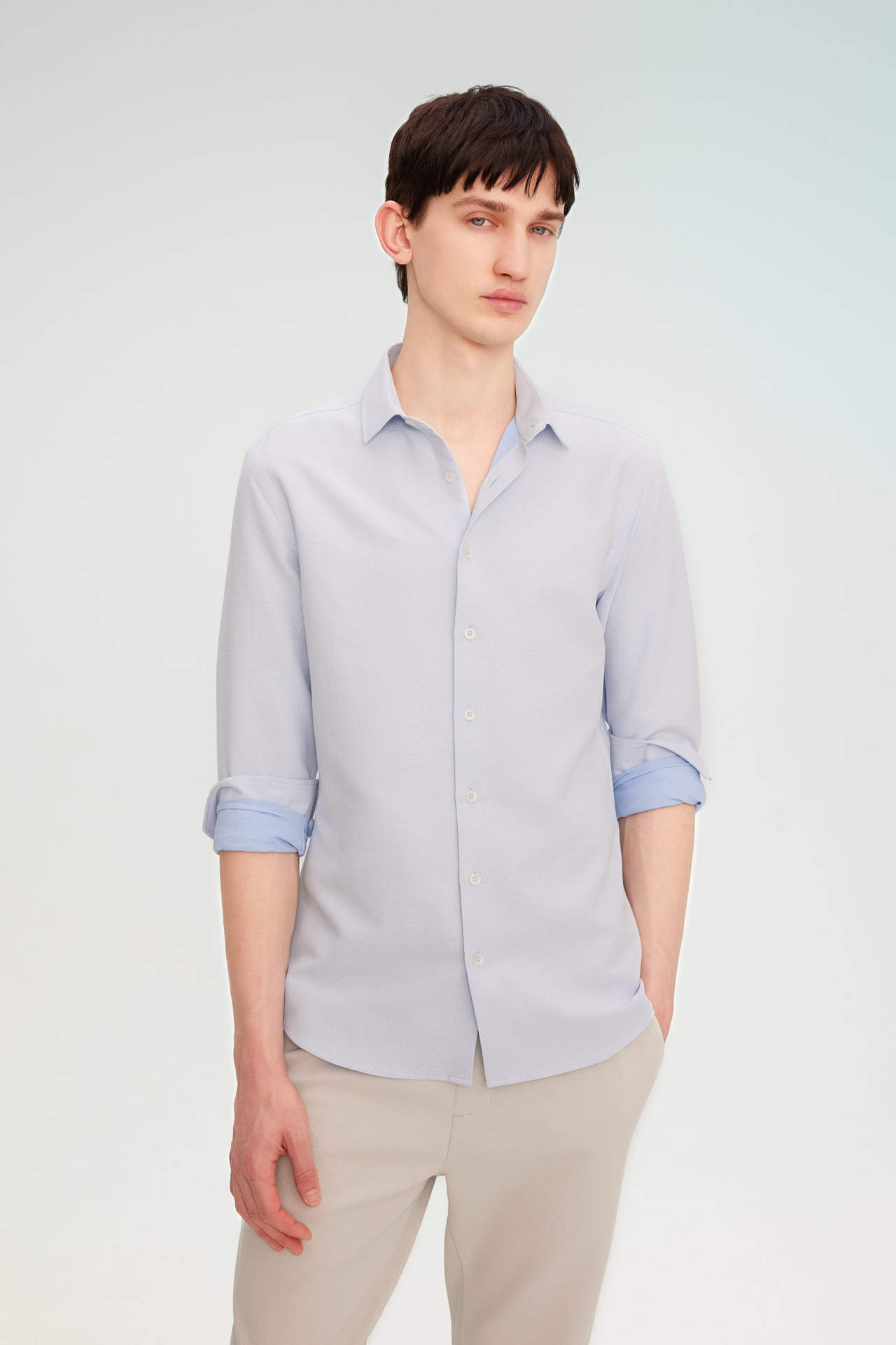 Levně DEFACTO Slim Fit Polo Collar Long Sleeve Shirt